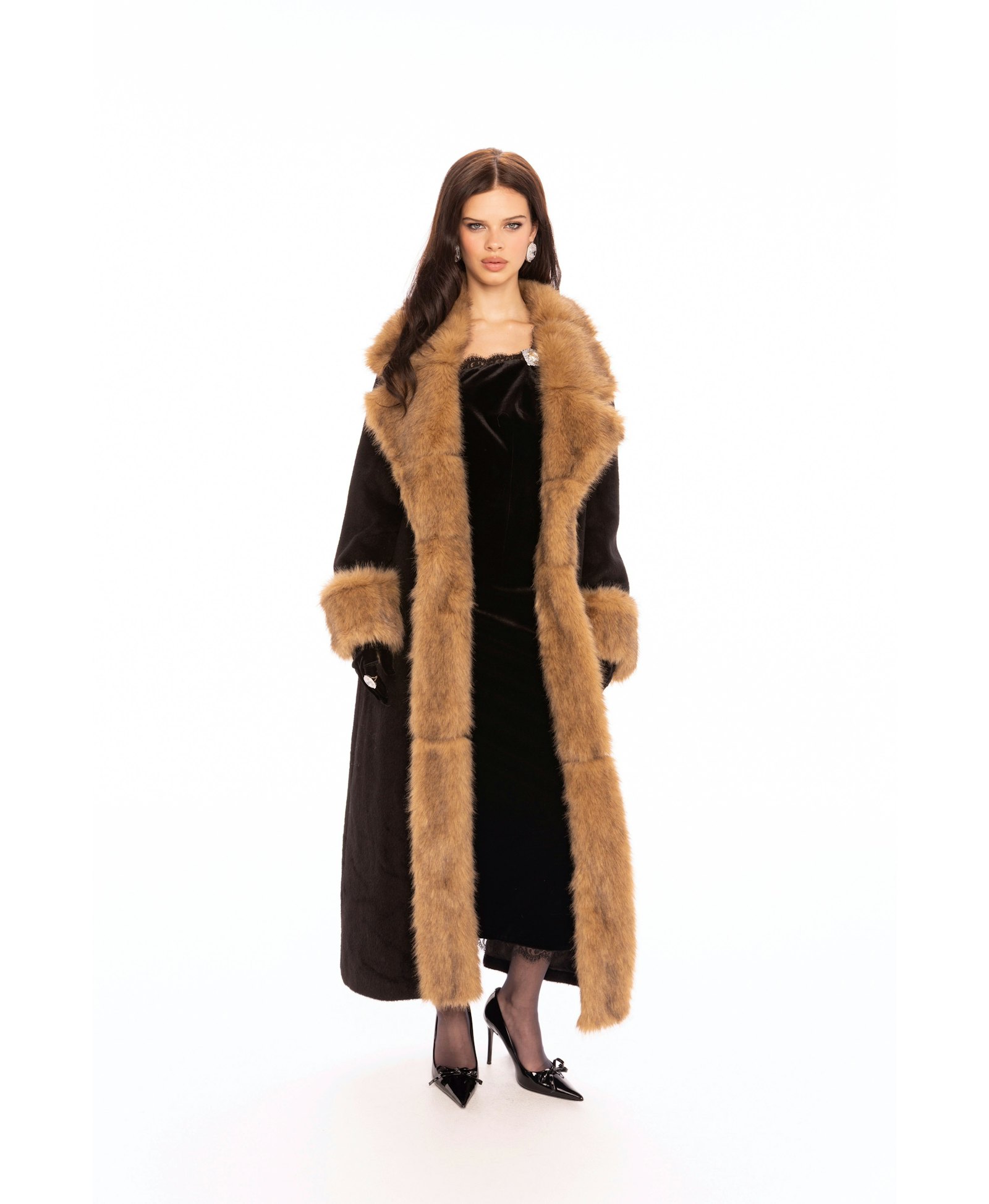 Adriana Faux Fur Coat (Black & Brown) made by Nana Jacqueline