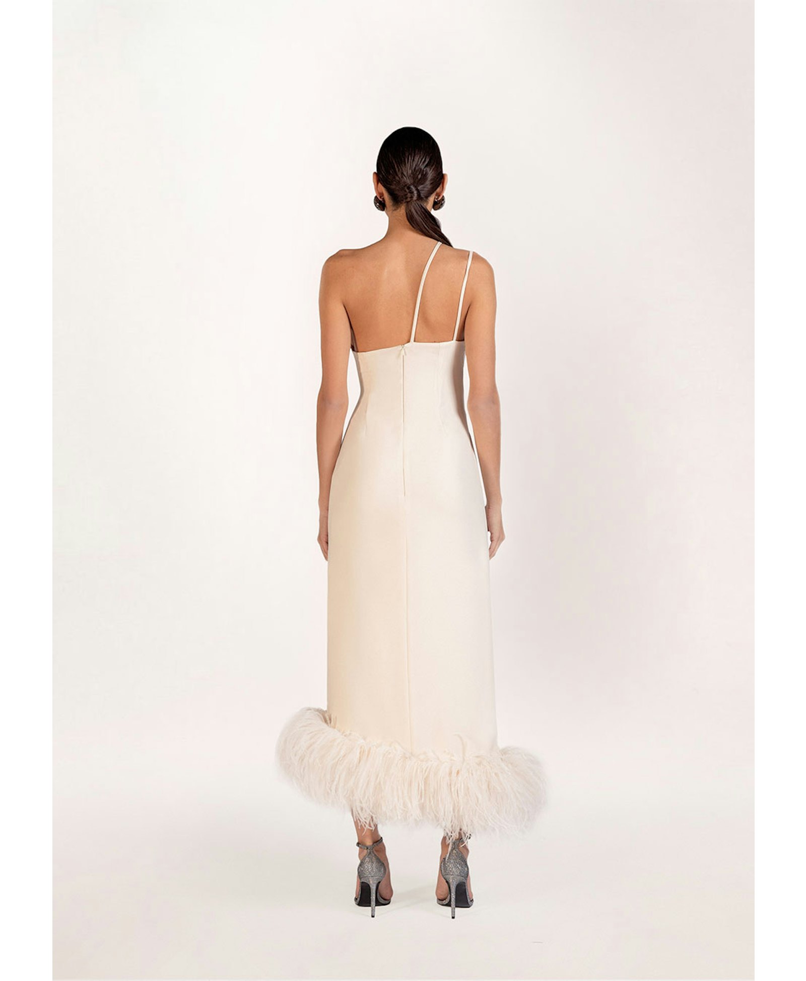 Serena feather-trimmed crepe gown made by Monika Dimova
