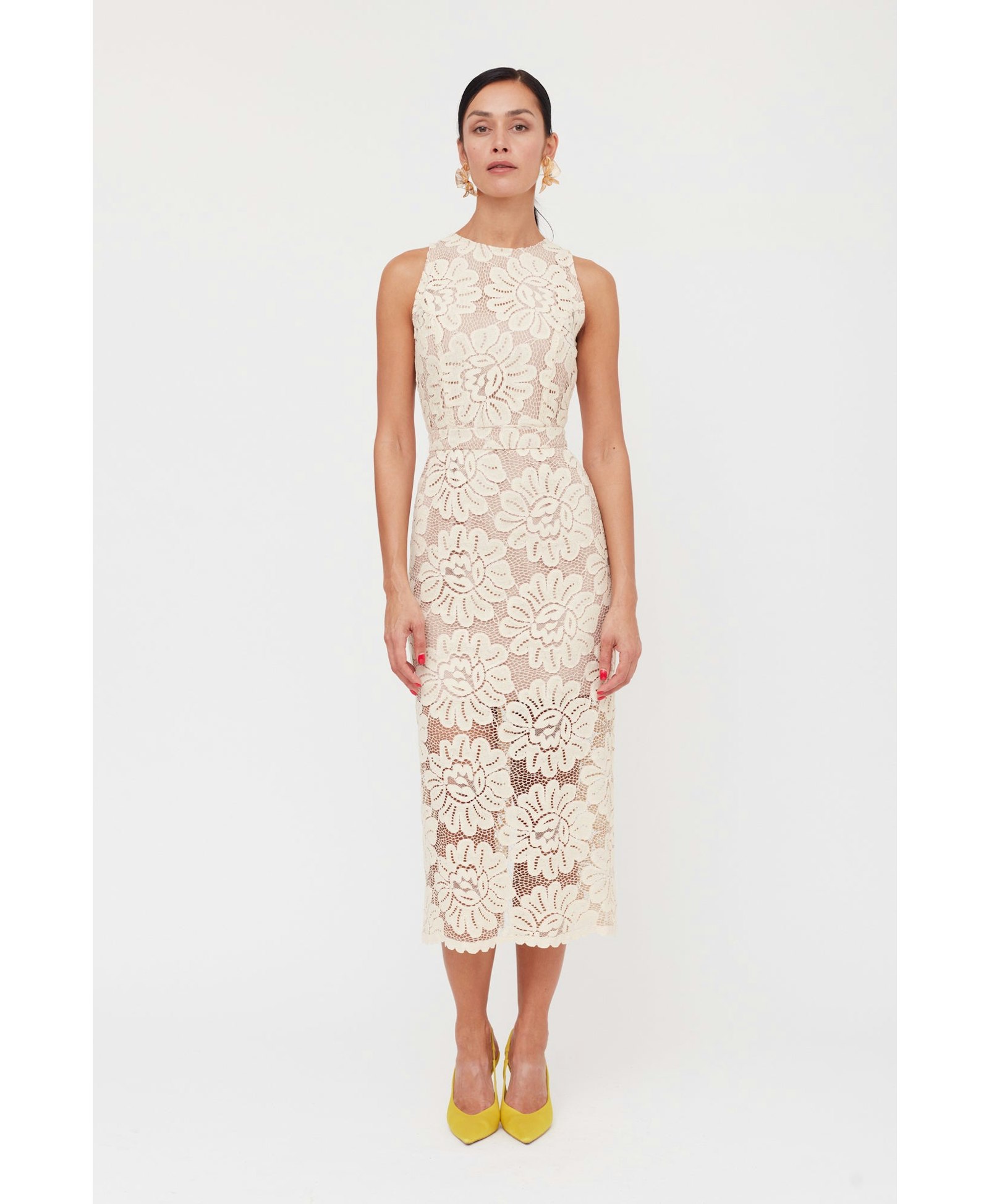 YEMA Pastel Floral Lace Cut Out Back Midi Dress made by UNDRESS