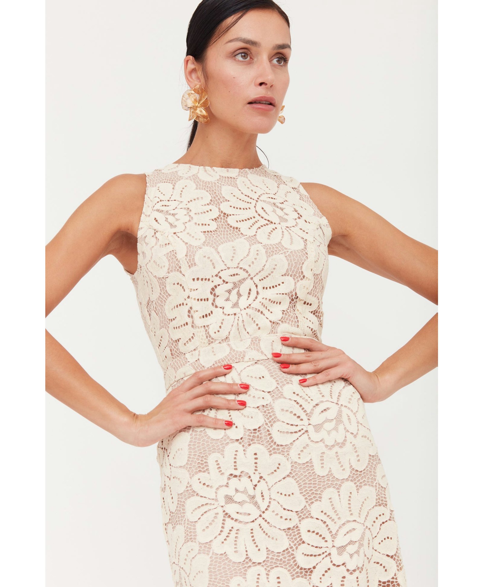 YEMA Pastel Floral Lace Cut Out Back Midi Dress made by UNDRESS