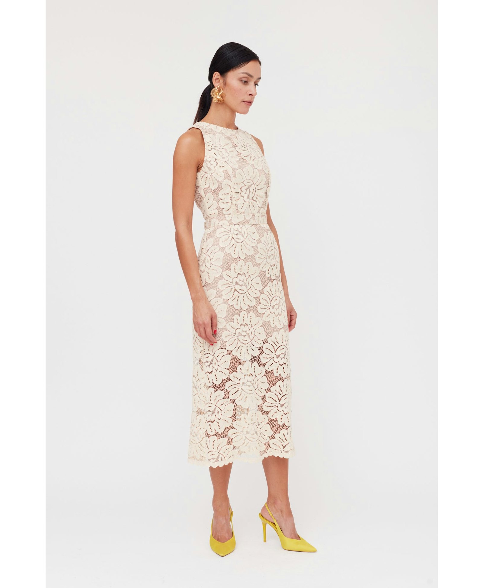 YEMA Pastel Floral Lace Cut Out Back Midi Dress made by UNDRESS