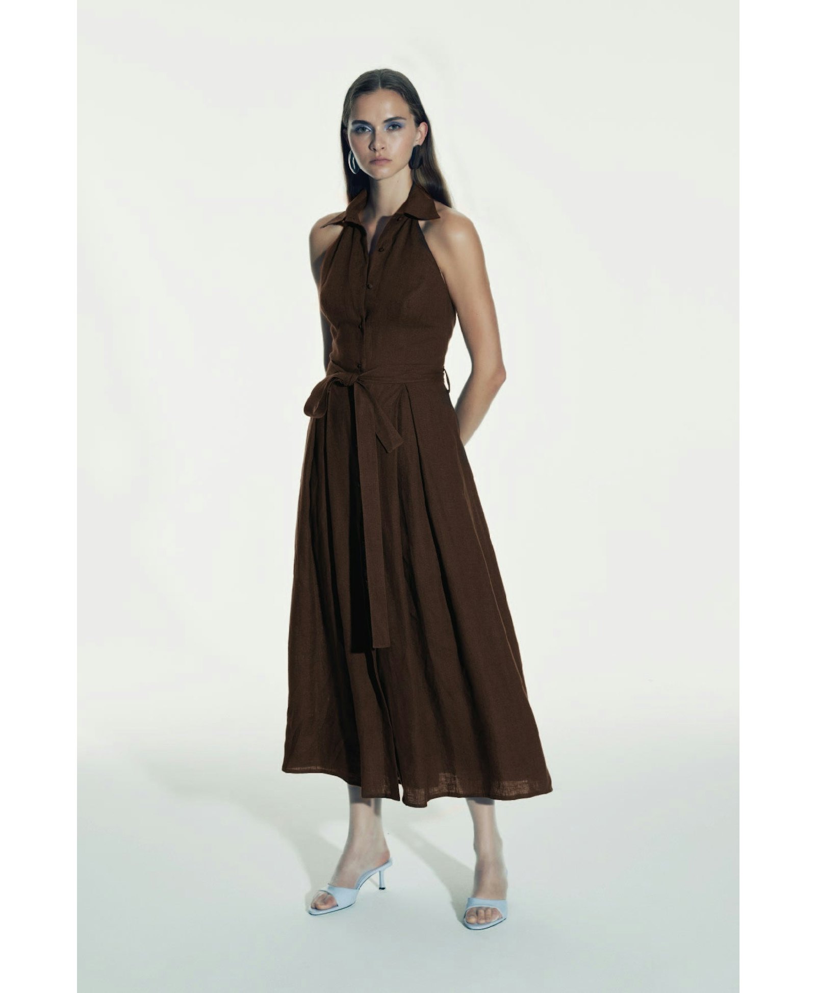 Carrie Linen Midi Dress in Burnt Siena made by Nazli Ceren