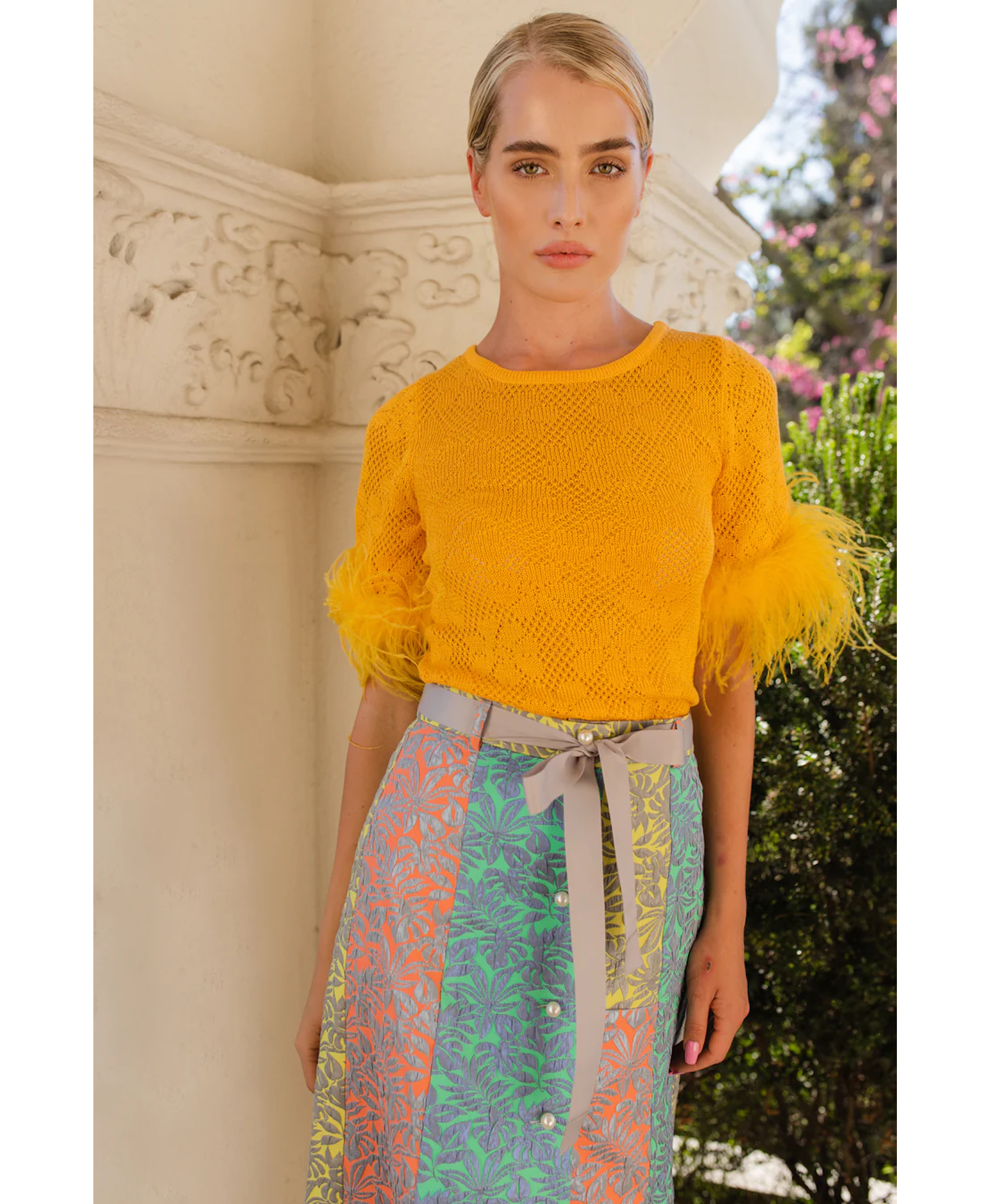Multicolor patchwork skirt with pearl buttons made by ANDREEVA