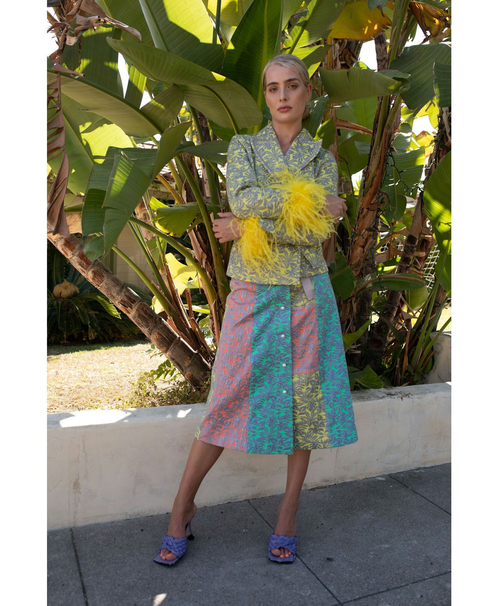 Multicolor patchwork skirt with pearl buttons made by ANDREEVA