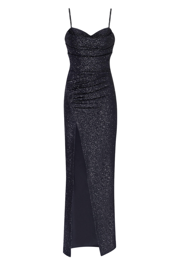 Millà Shimmering Maxi Gown On Spaghetti Straps In Black
