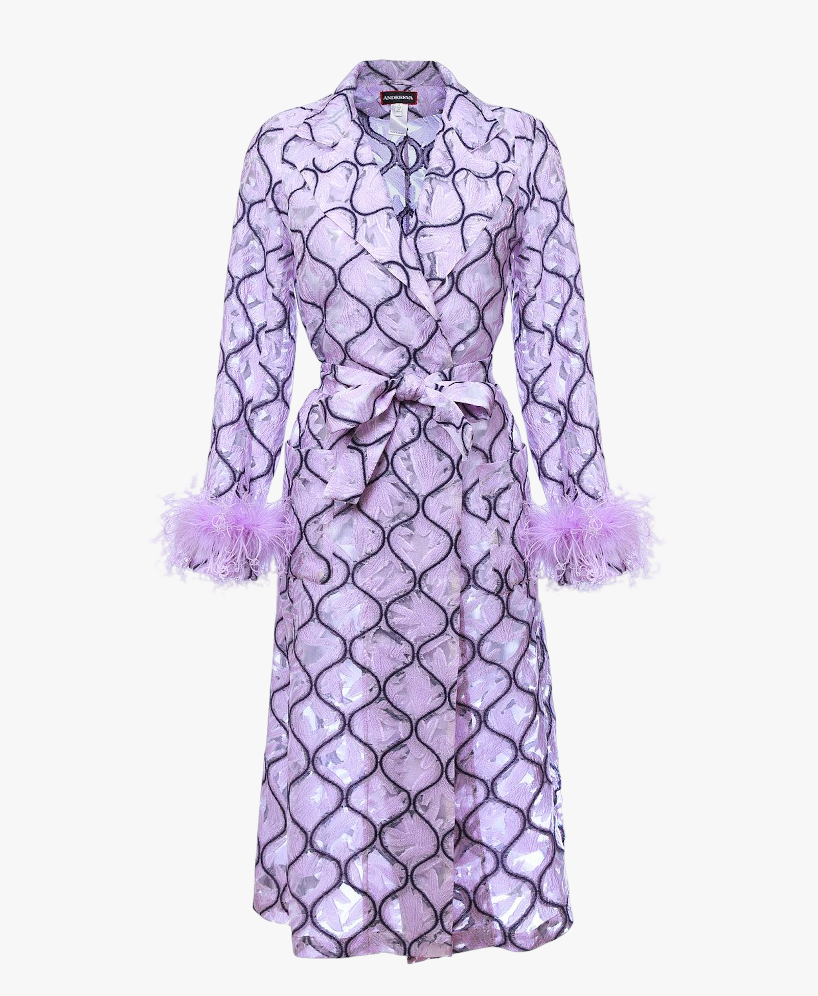 Lavender Coat № 23 With Detachable Feathers Cuffs made by ANDREEVA