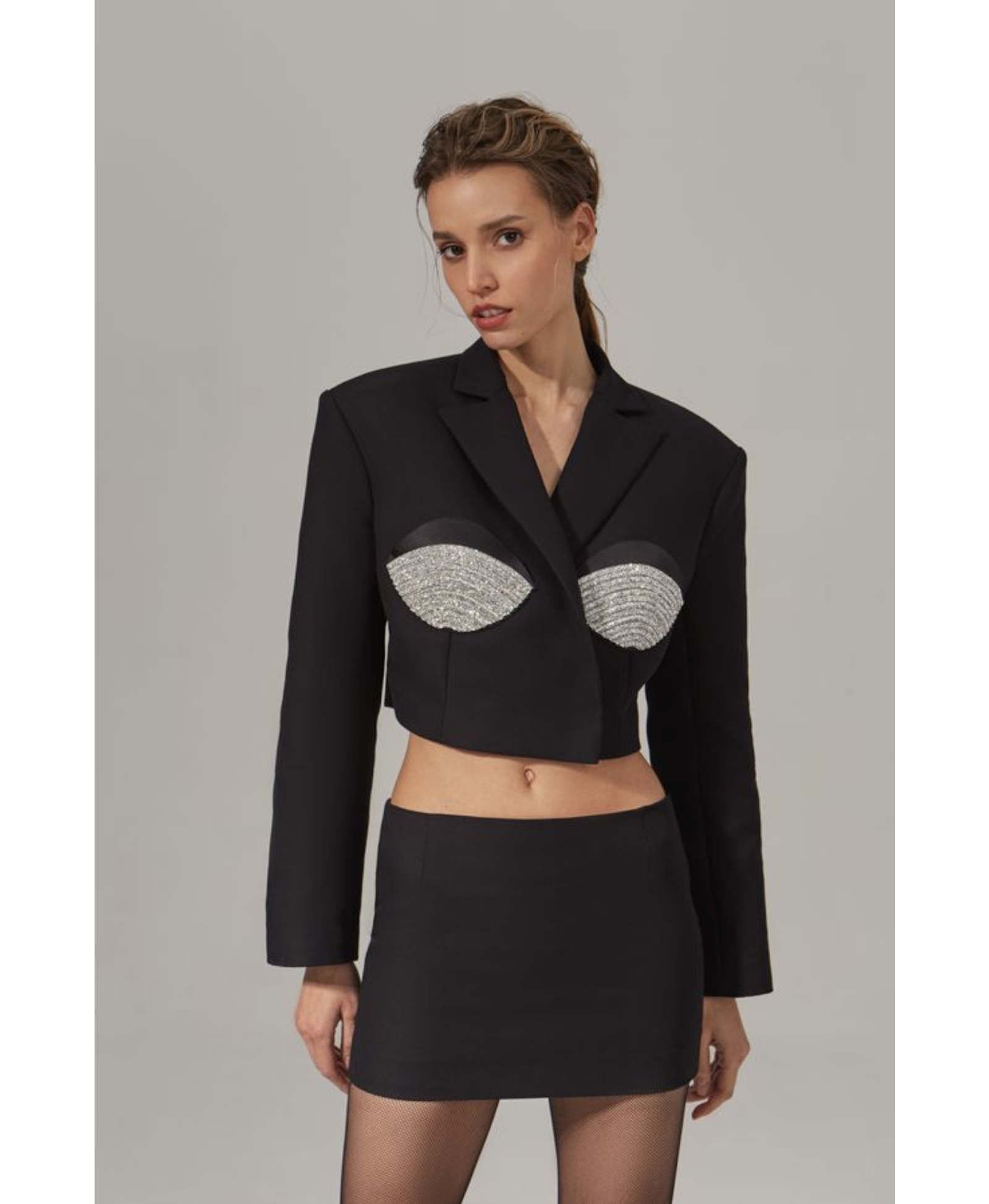 CROPPED OVERSIZED SPIRAL BLAZER in Black made by NUÉ