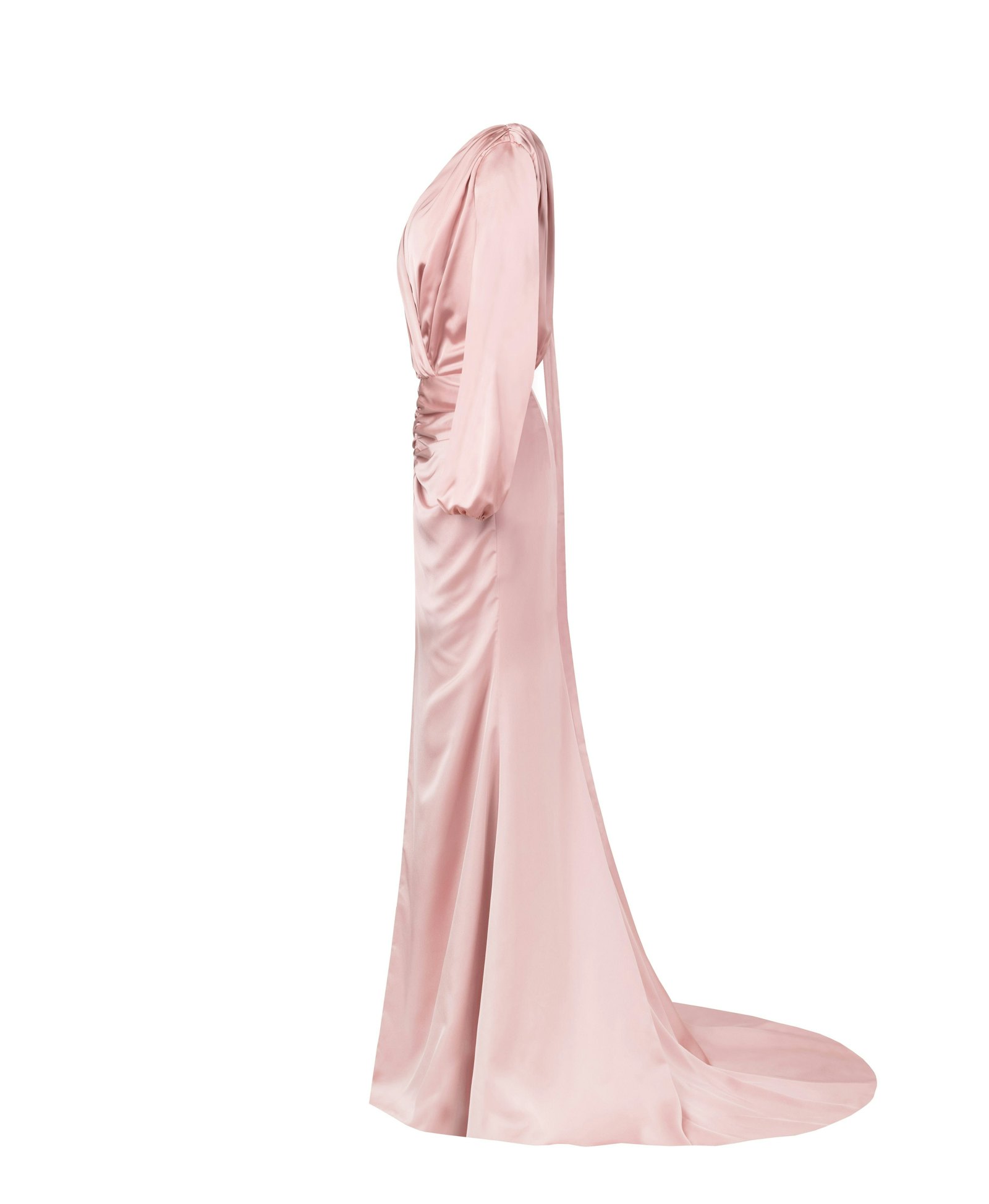 Fancy misty rose silk maxi evening dress made by Milla