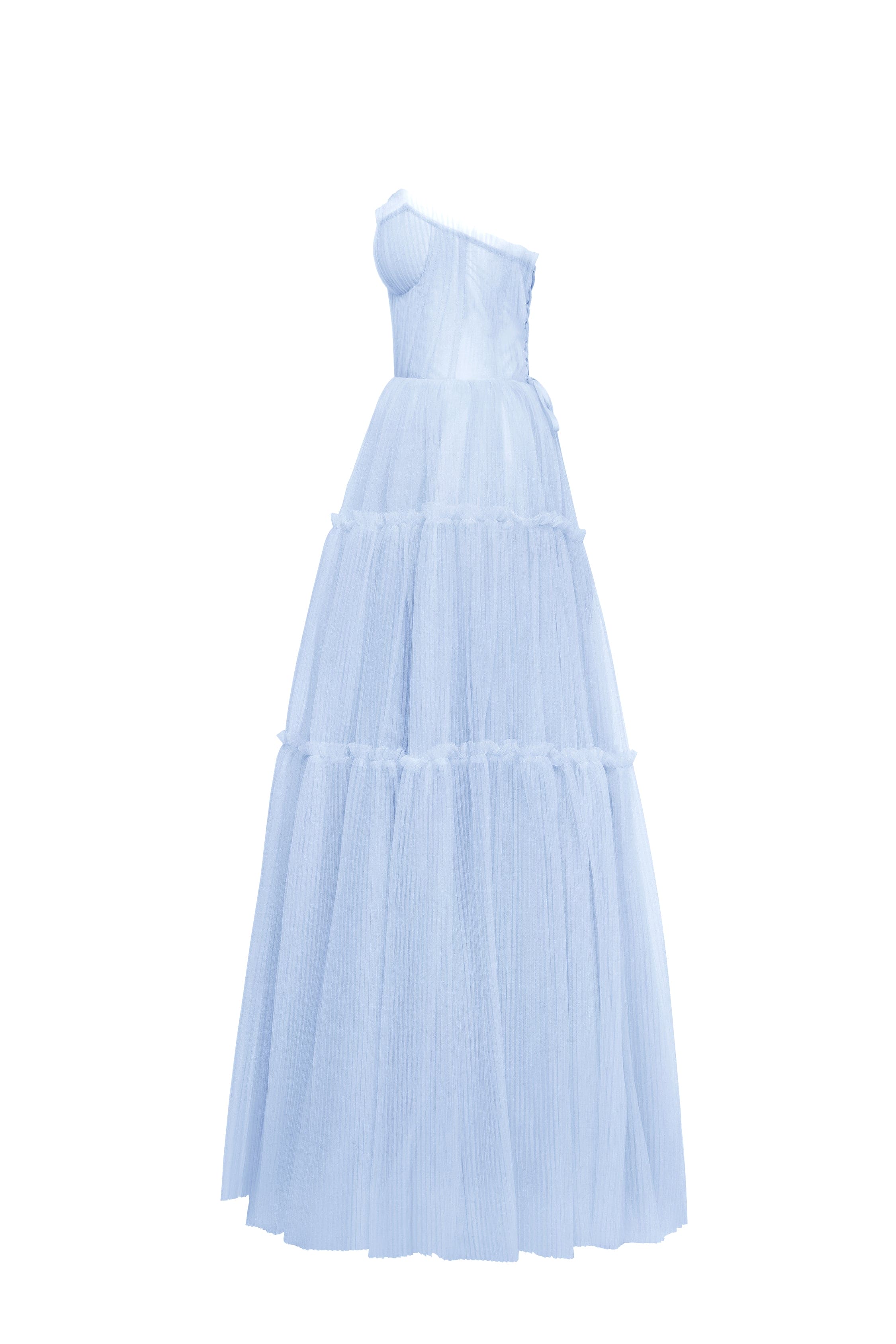 Shop Milla Light Blue Tulle Maxi Dress With Ruffled Skirt, Garden Of Eden