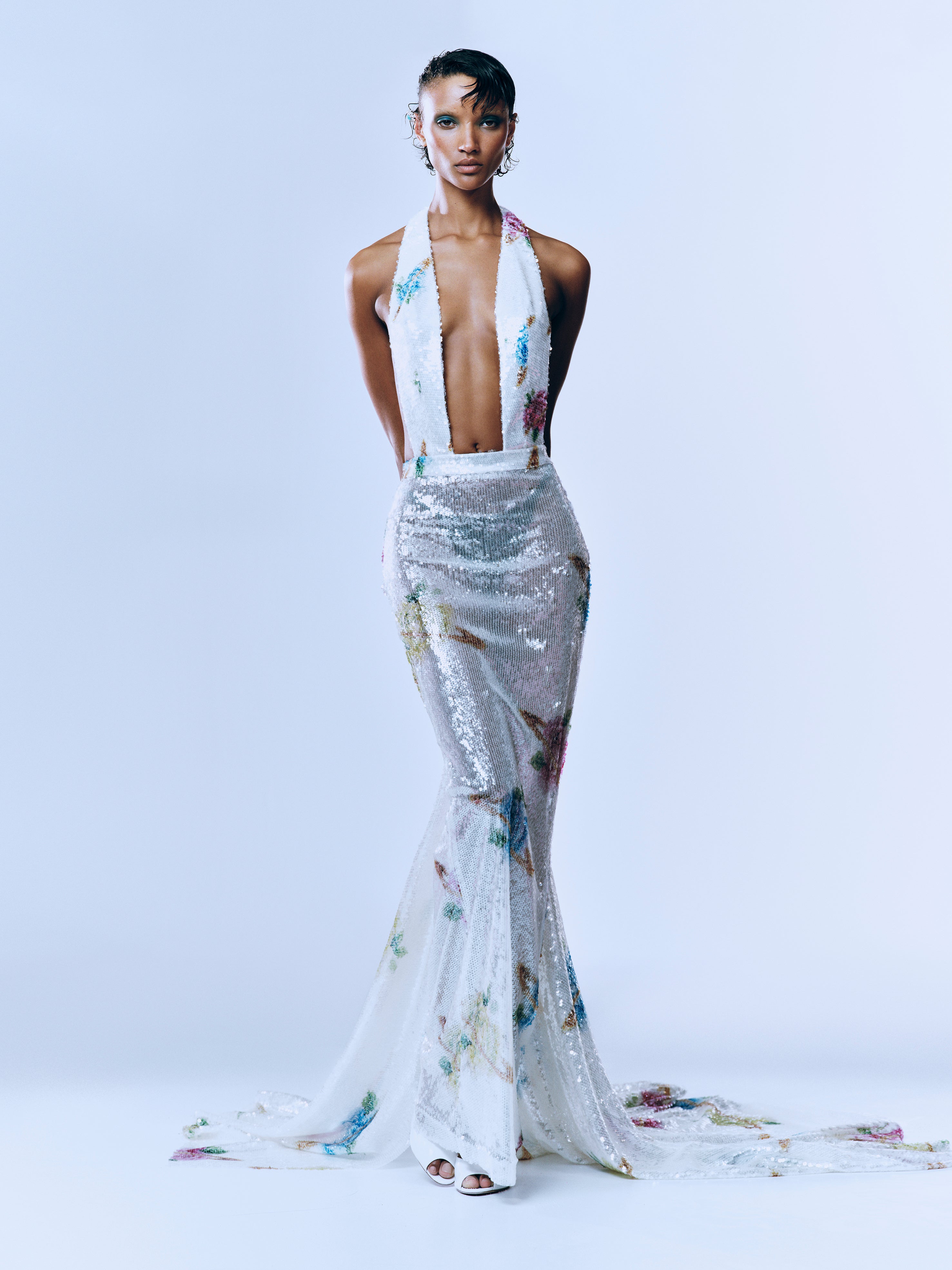 Shop Sudietuz Backless Sequin Gown With Train