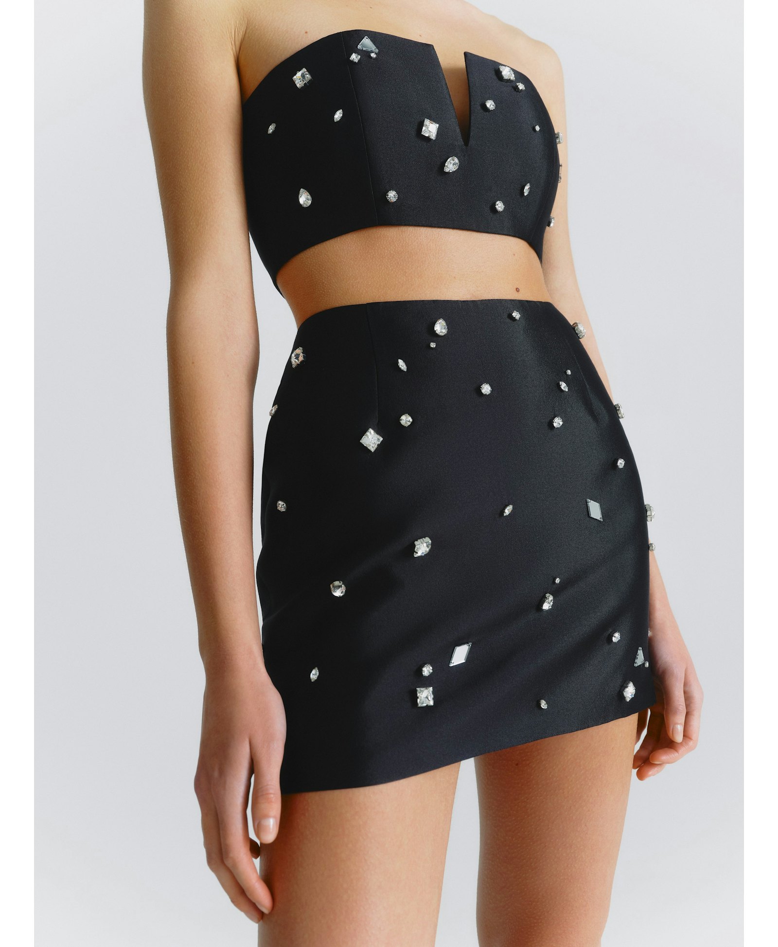 Crystal-Embellished Mini Skirt in Black made by NDS The Label