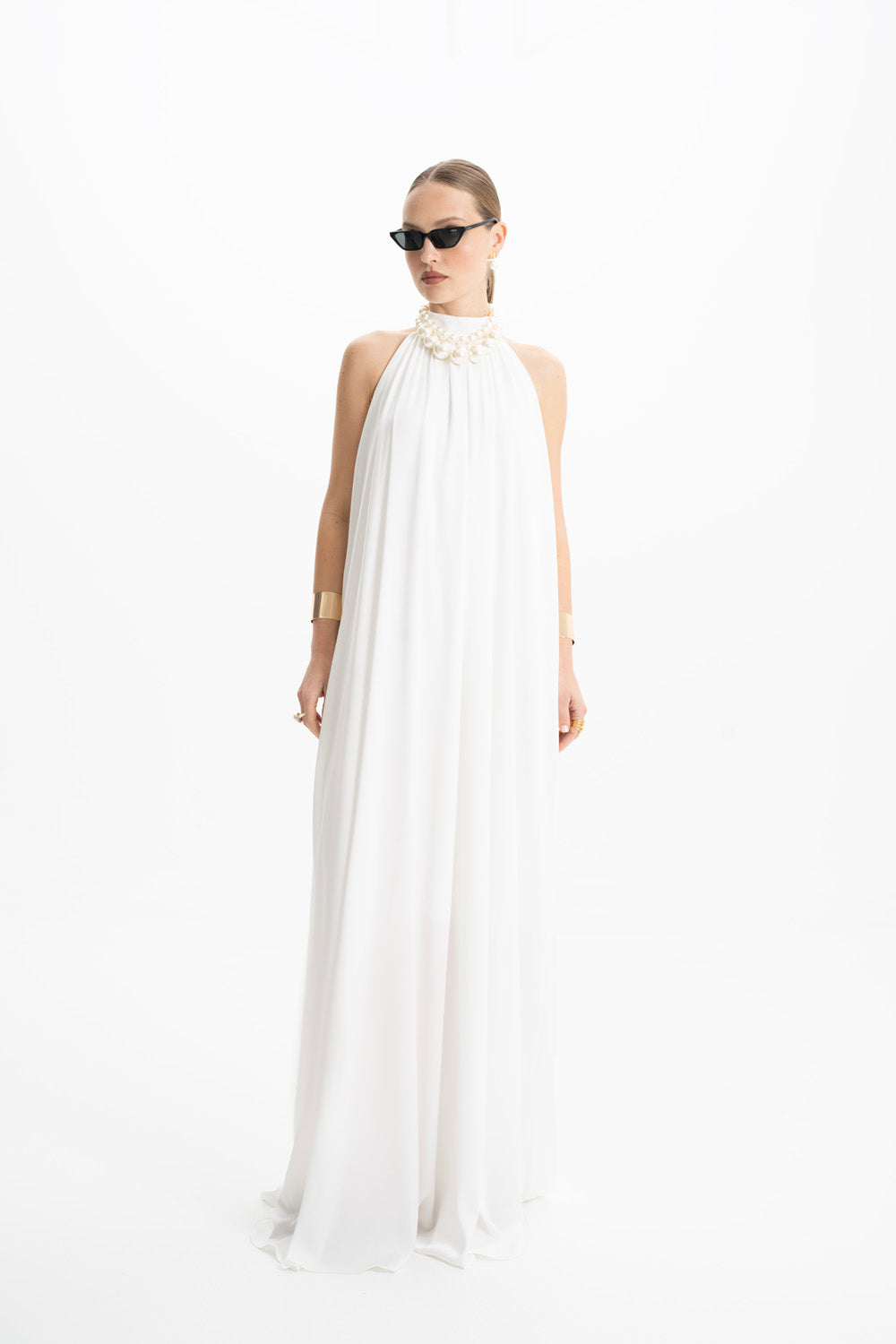 Shop Lora Istanbul Pam Satin White Halter Maxi Dress