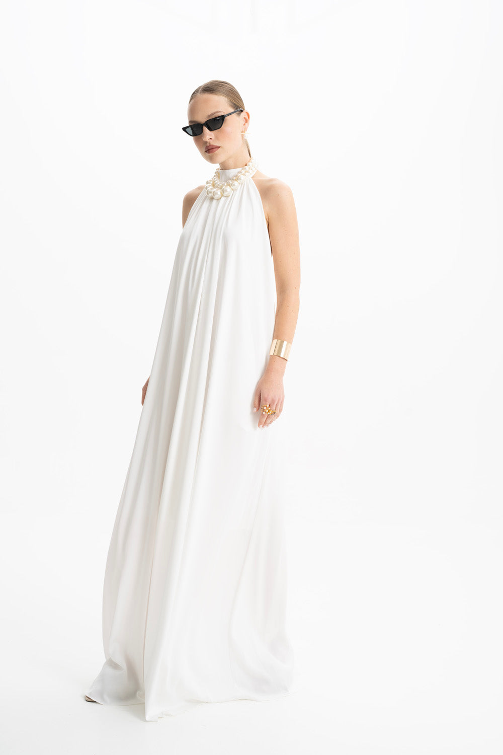 Shop Lora Istanbul Pam Satin White Halter Maxi Dress