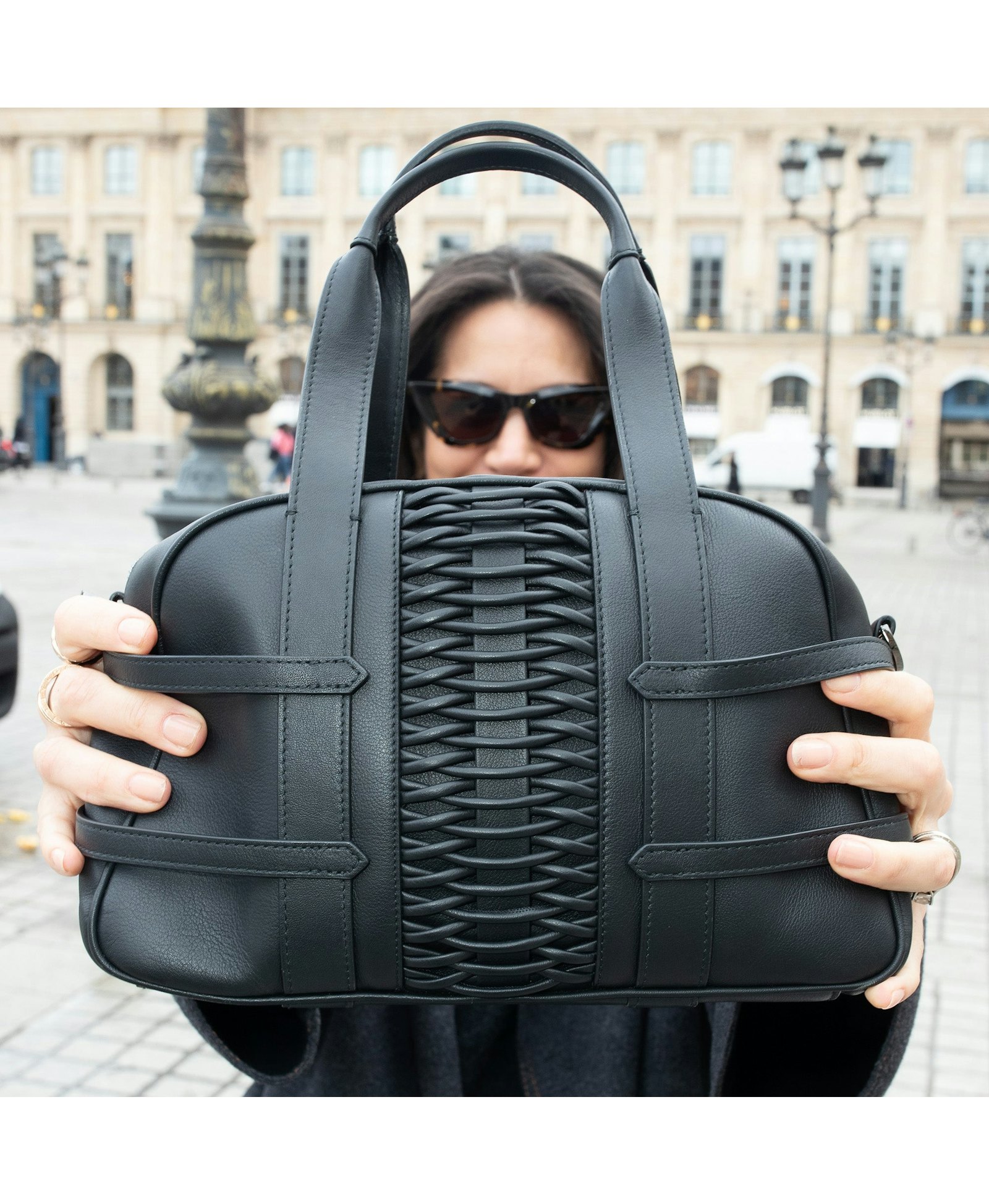 Medium Francesca braided black satchel made by Yliana Yepez