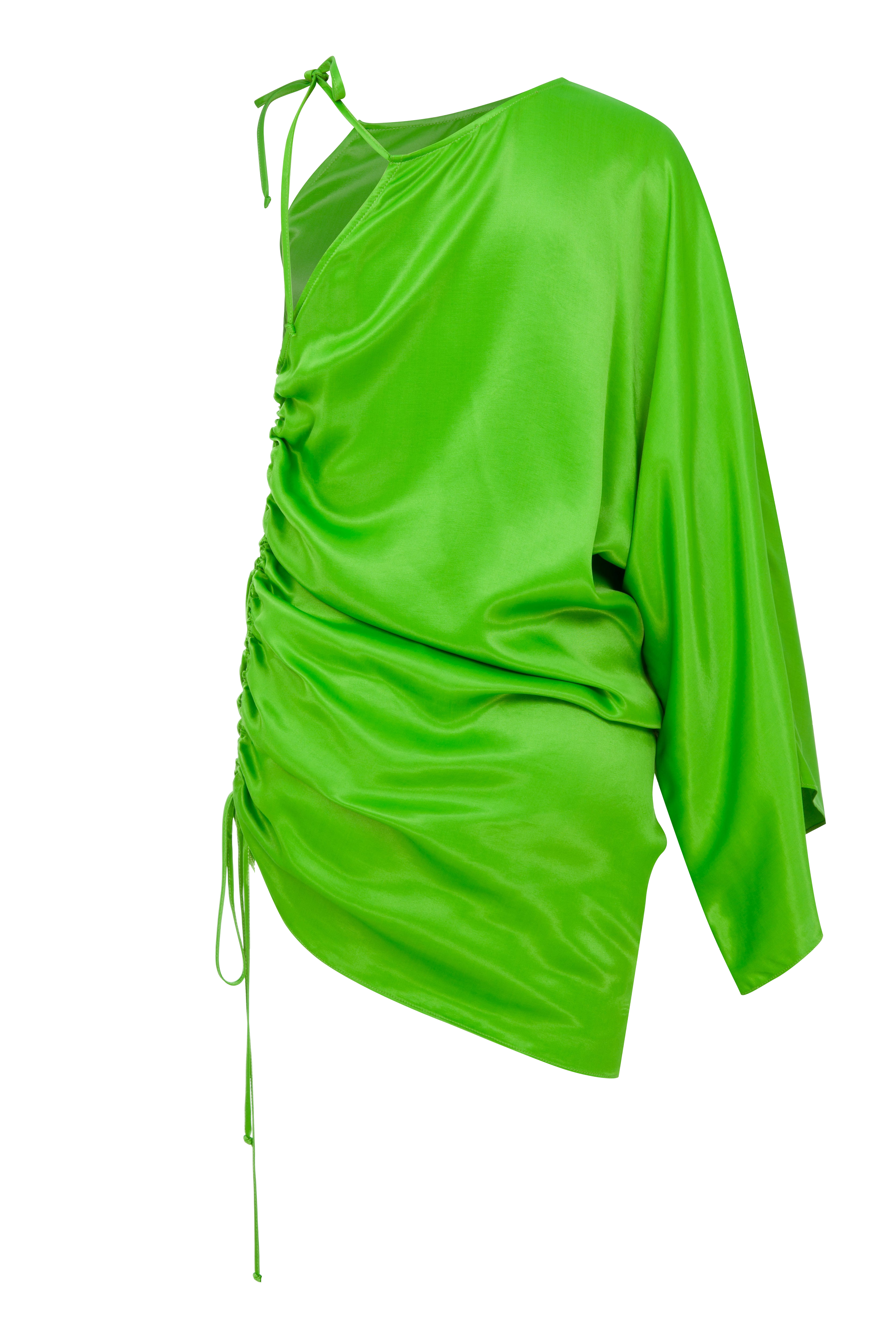 Shop Nazli Ceren Rocha Asymmetric Mini Satin Dress In Jolly Green