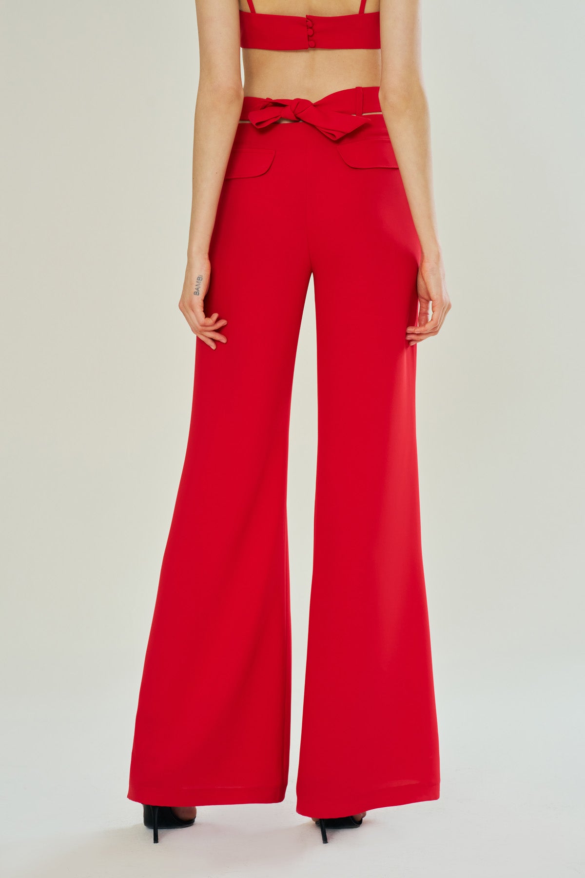 Shop Declara Red Belle Belted Silhouette Trousers