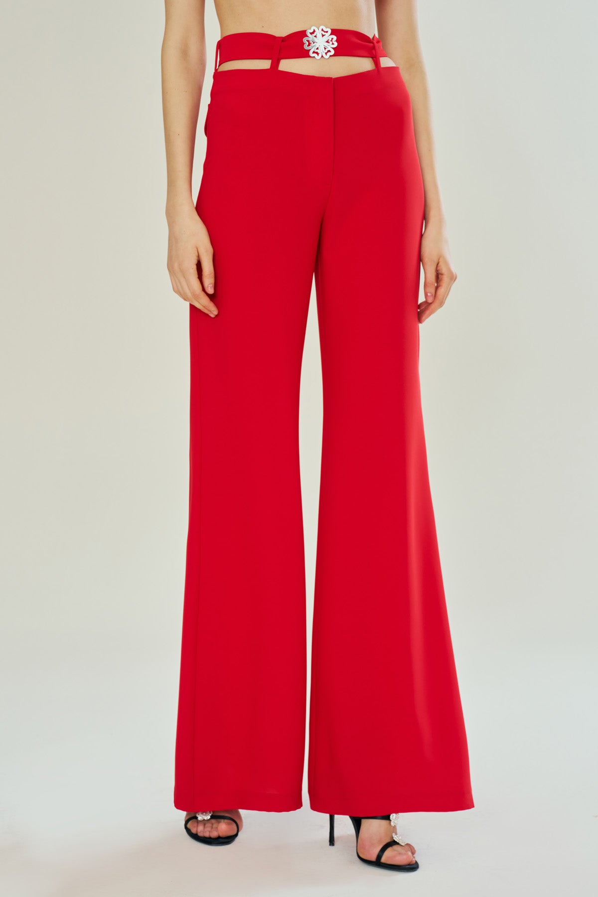 Shop Declara Red Belle Belted Silhouette Trousers