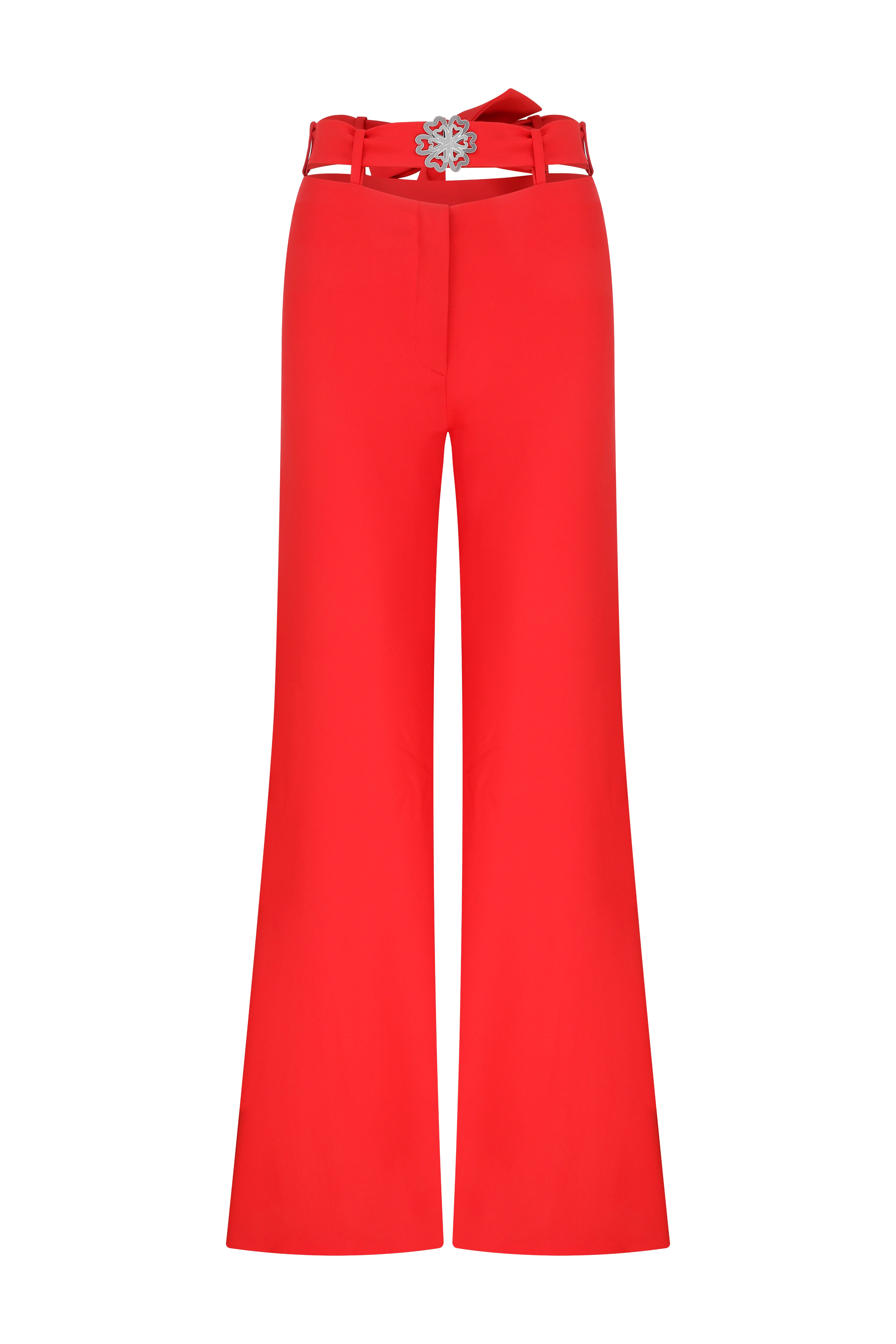 Shop Declara Red Belle Belted Silhouette Trousers