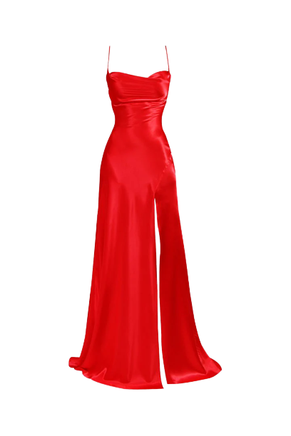 Gigii's Aure Gemella Cowl-neck Satin Gown In Red