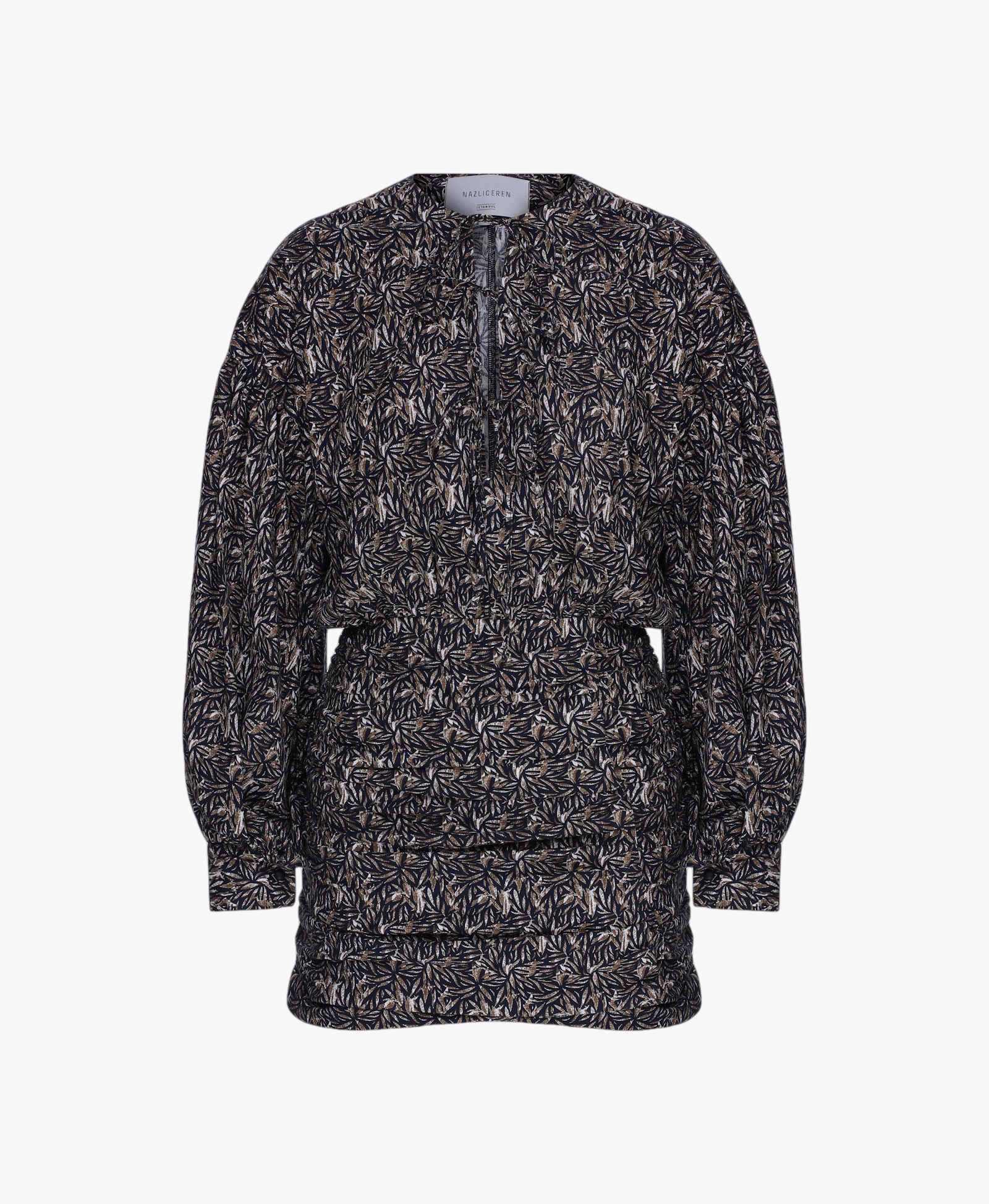 Carlotte Printed Poplin Mini Dress in Brown made by Nazli Ceren