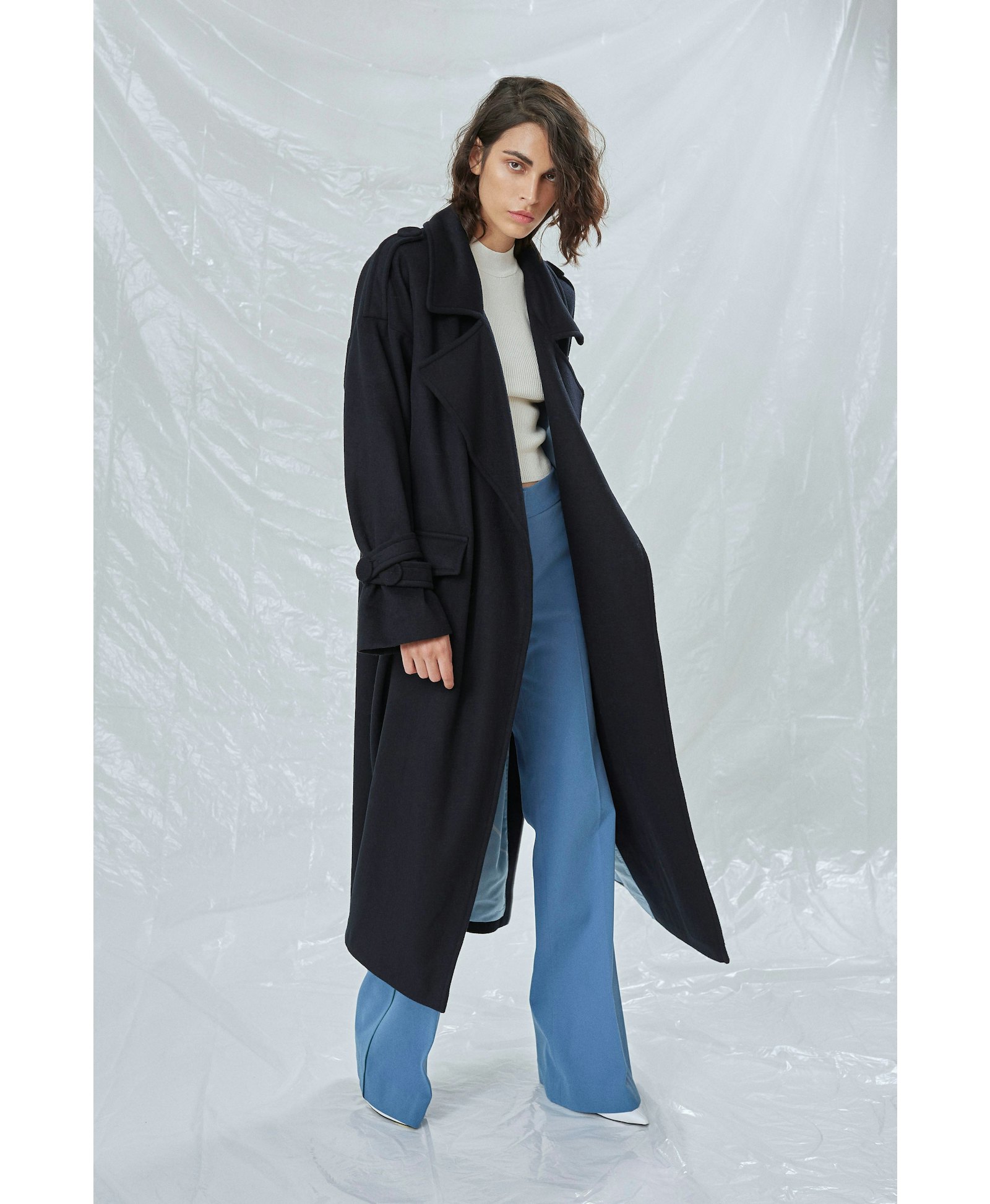 Laura Oversized Coat in Navy Blue in Blue made by Nazli Ceren