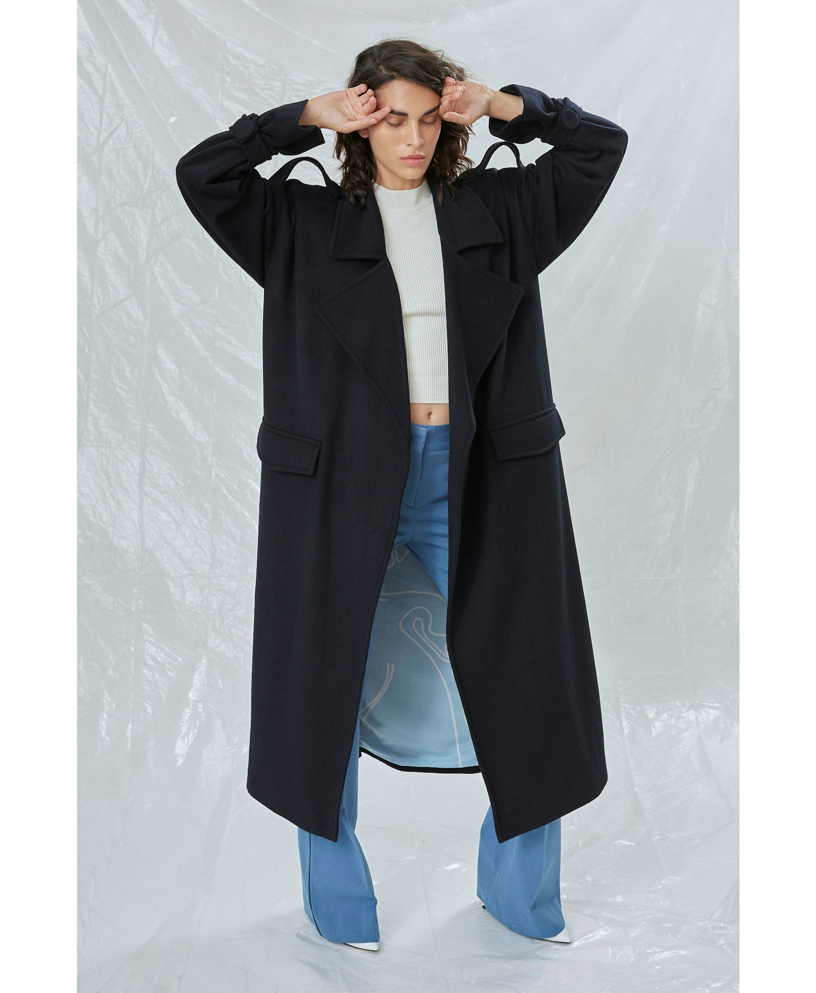 Laura Oversized Coat in Navy Blue in Blue made by Nazli Ceren
