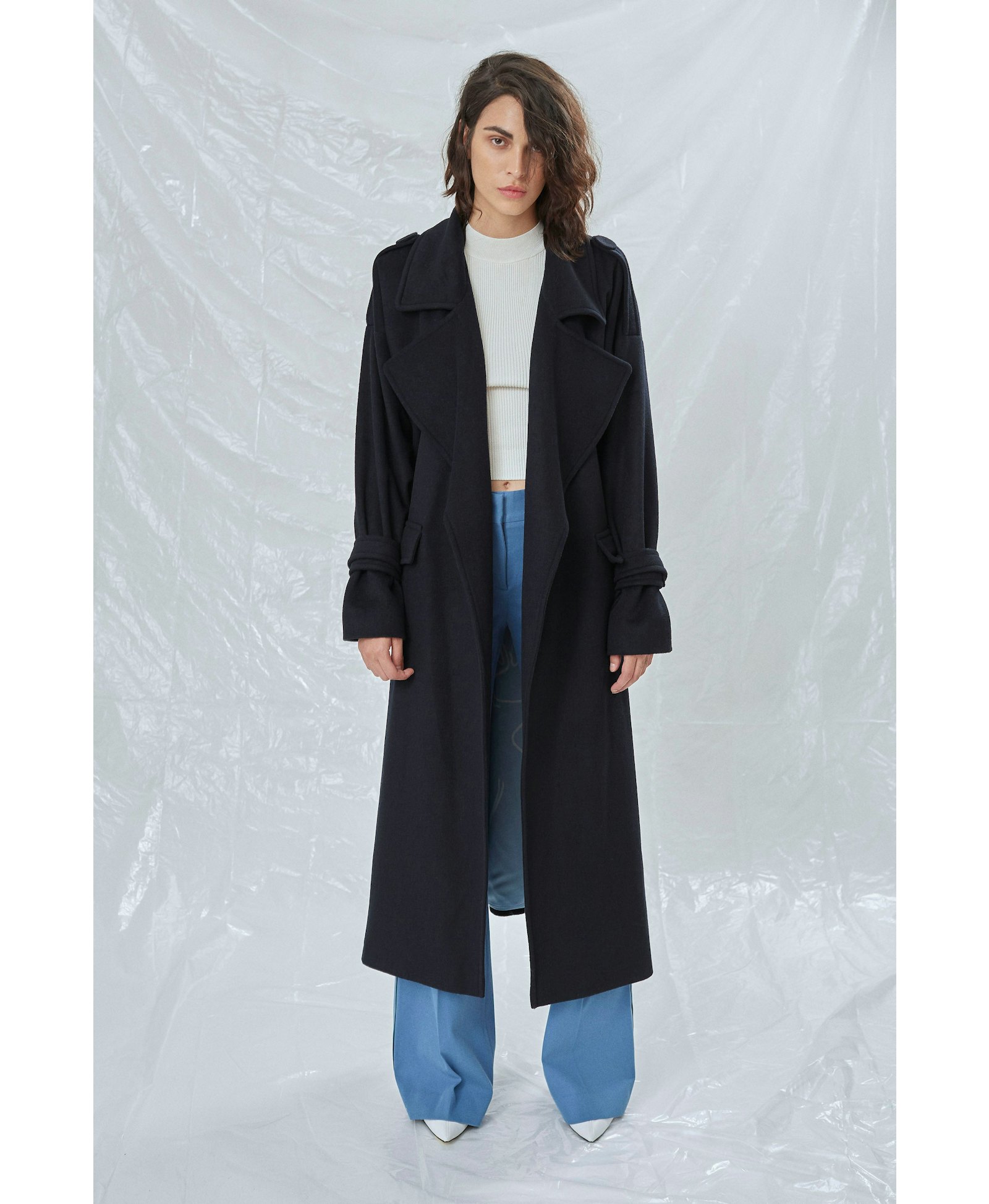 Laura Oversized Coat in Navy Blue in Blue made by Nazli Ceren