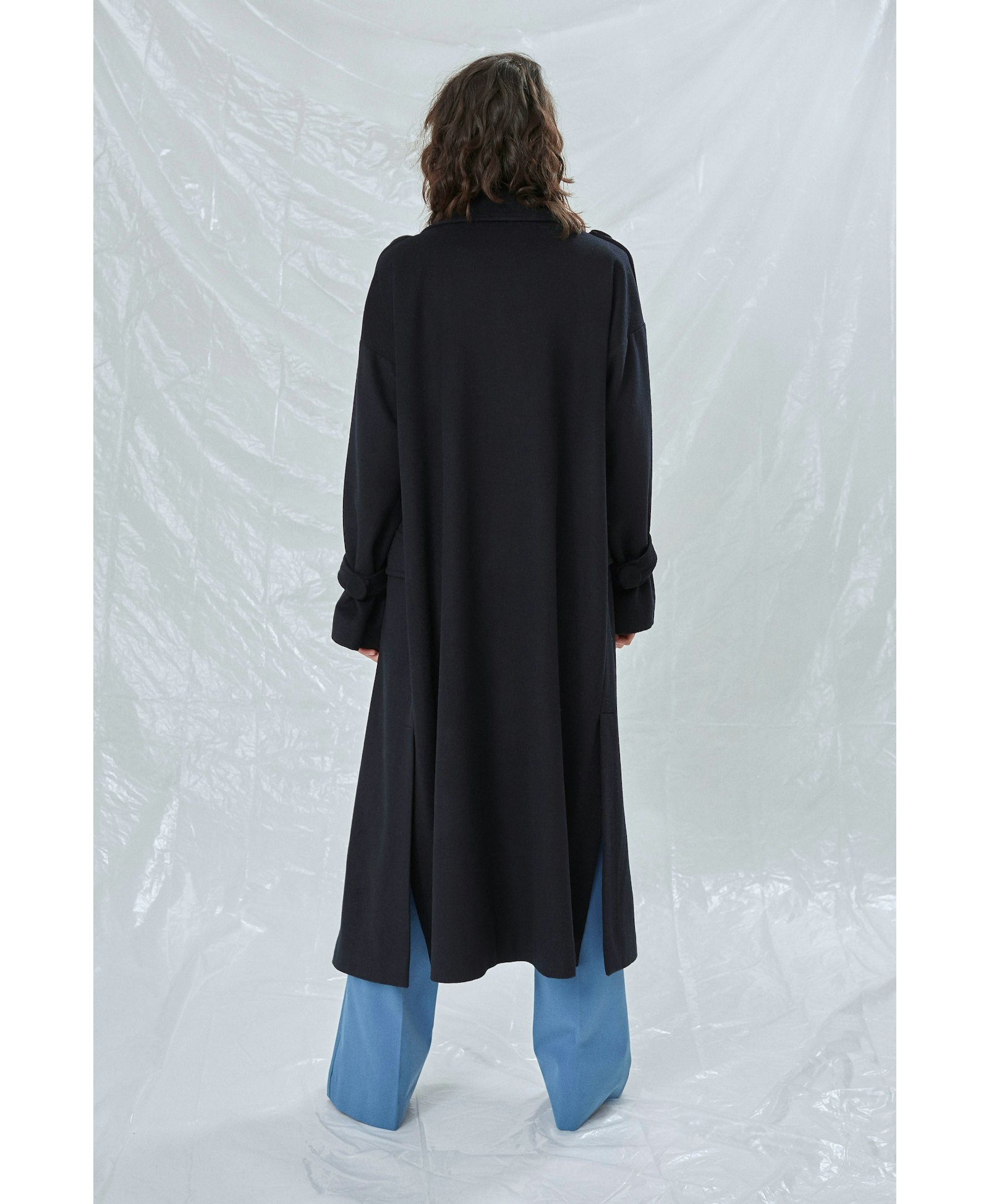 Laura Oversized Coat in Navy Blue in Blue made by Nazli Ceren