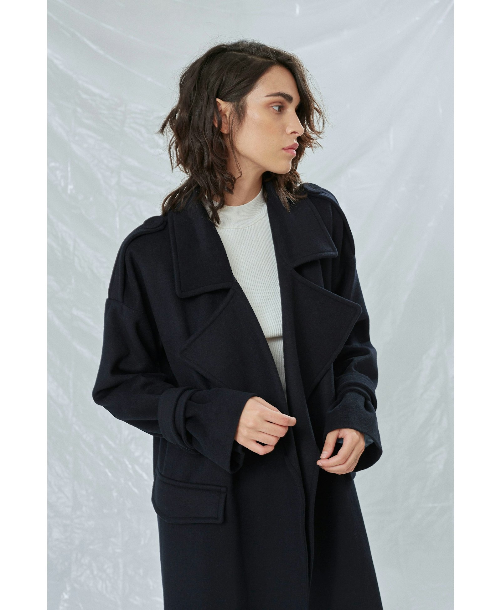 Laura Oversized Coat in Navy Blue in Blue made by Nazli Ceren