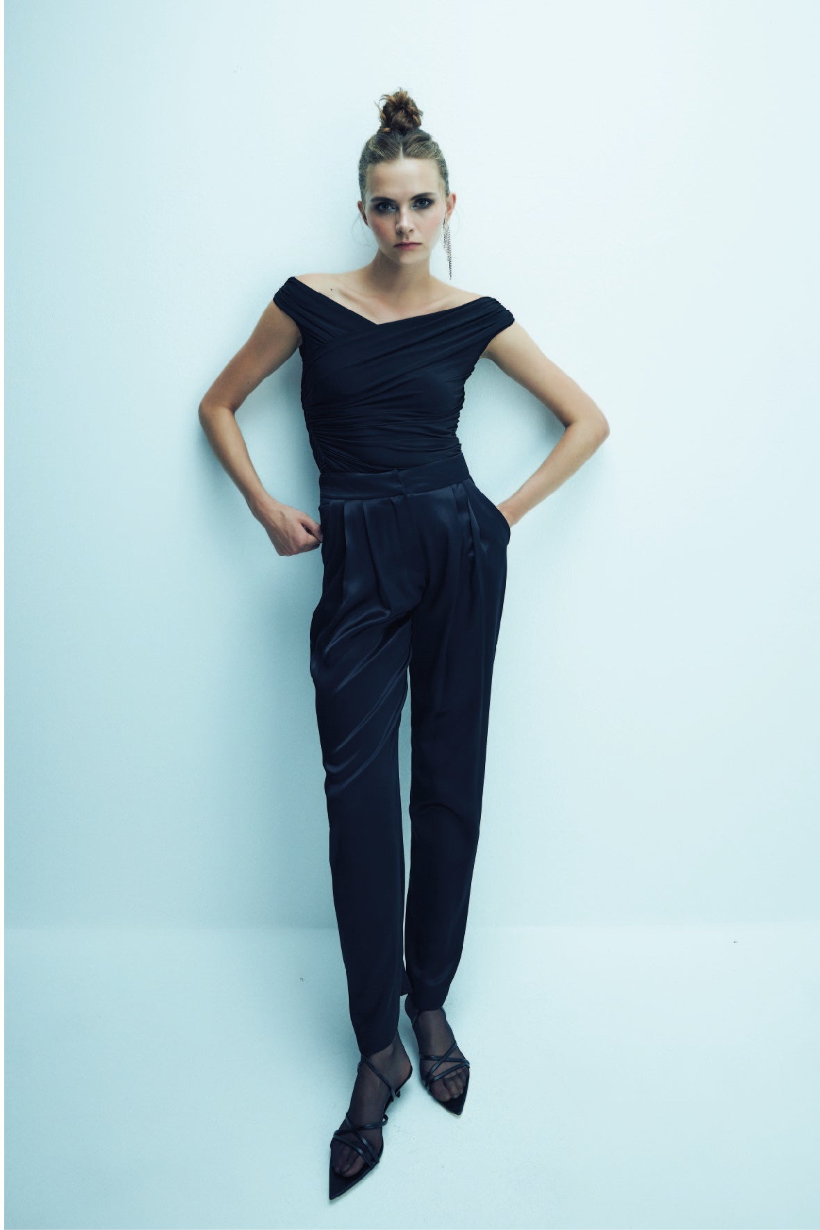 Shop Nazli Ceren Tina Satin Trousers In Black