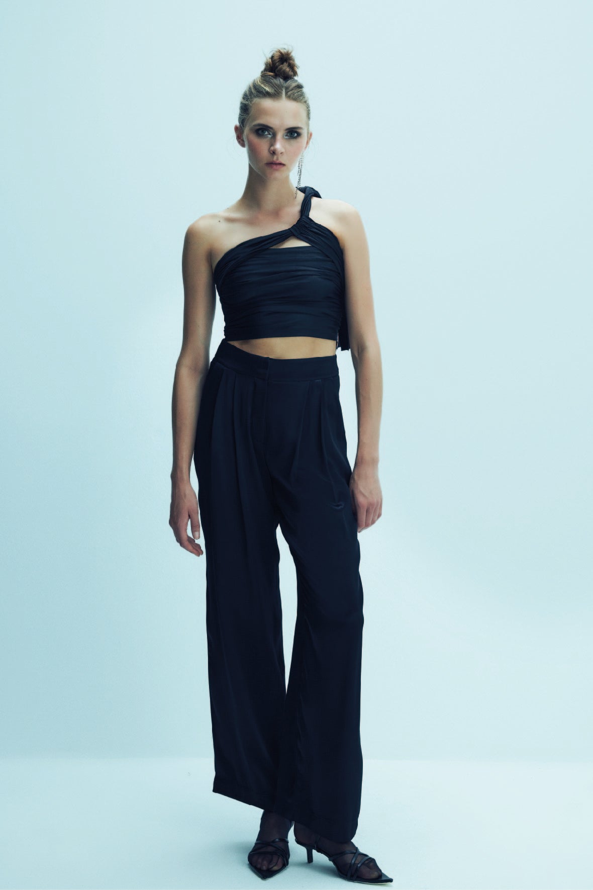 Shop Nazli Ceren Tina Satin Trousers In Black