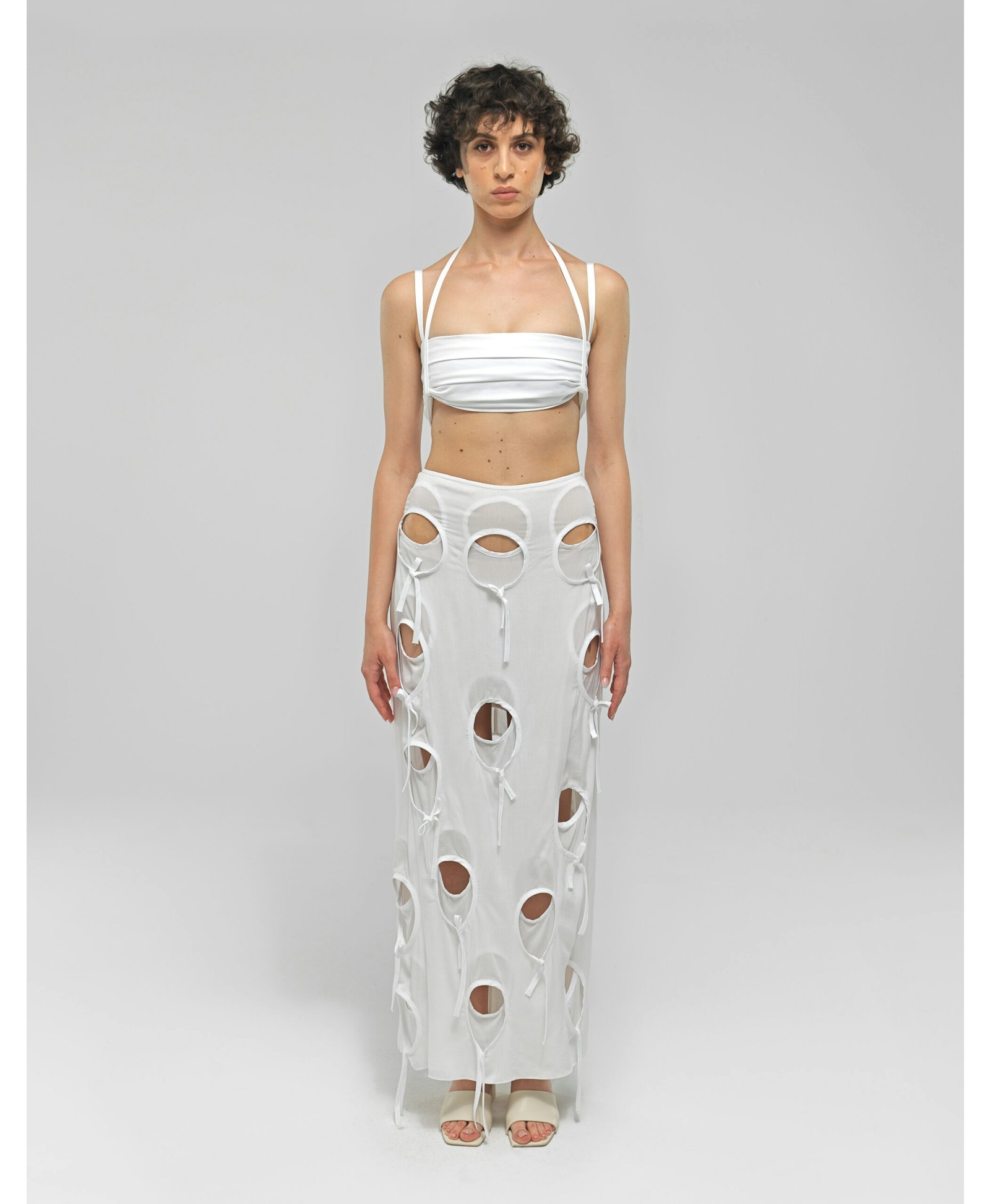 GWEN White Cropped Denim Top made by MAET