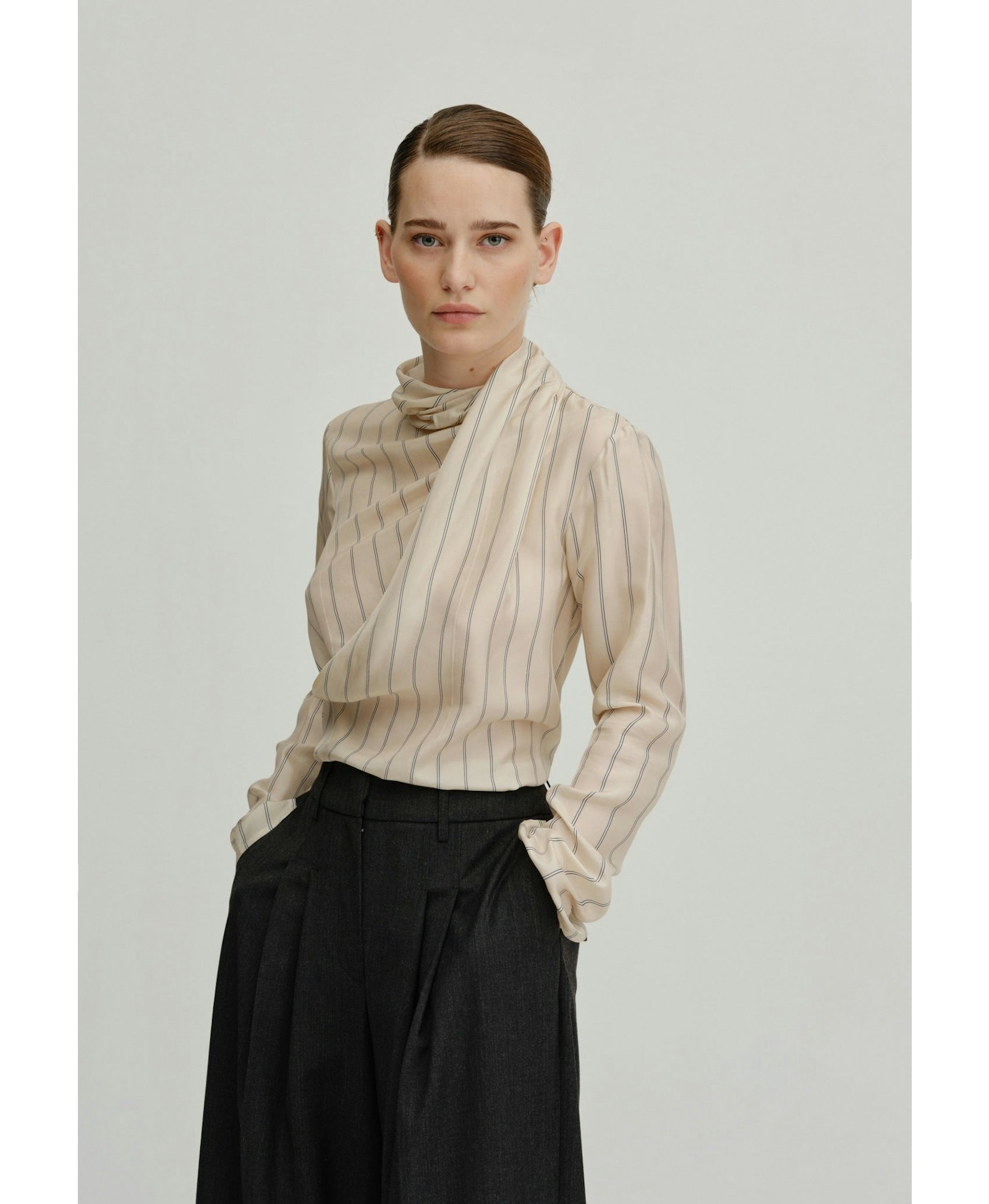 Chelsea Blouse - Creme Stripe in Beige made by HERSKIND