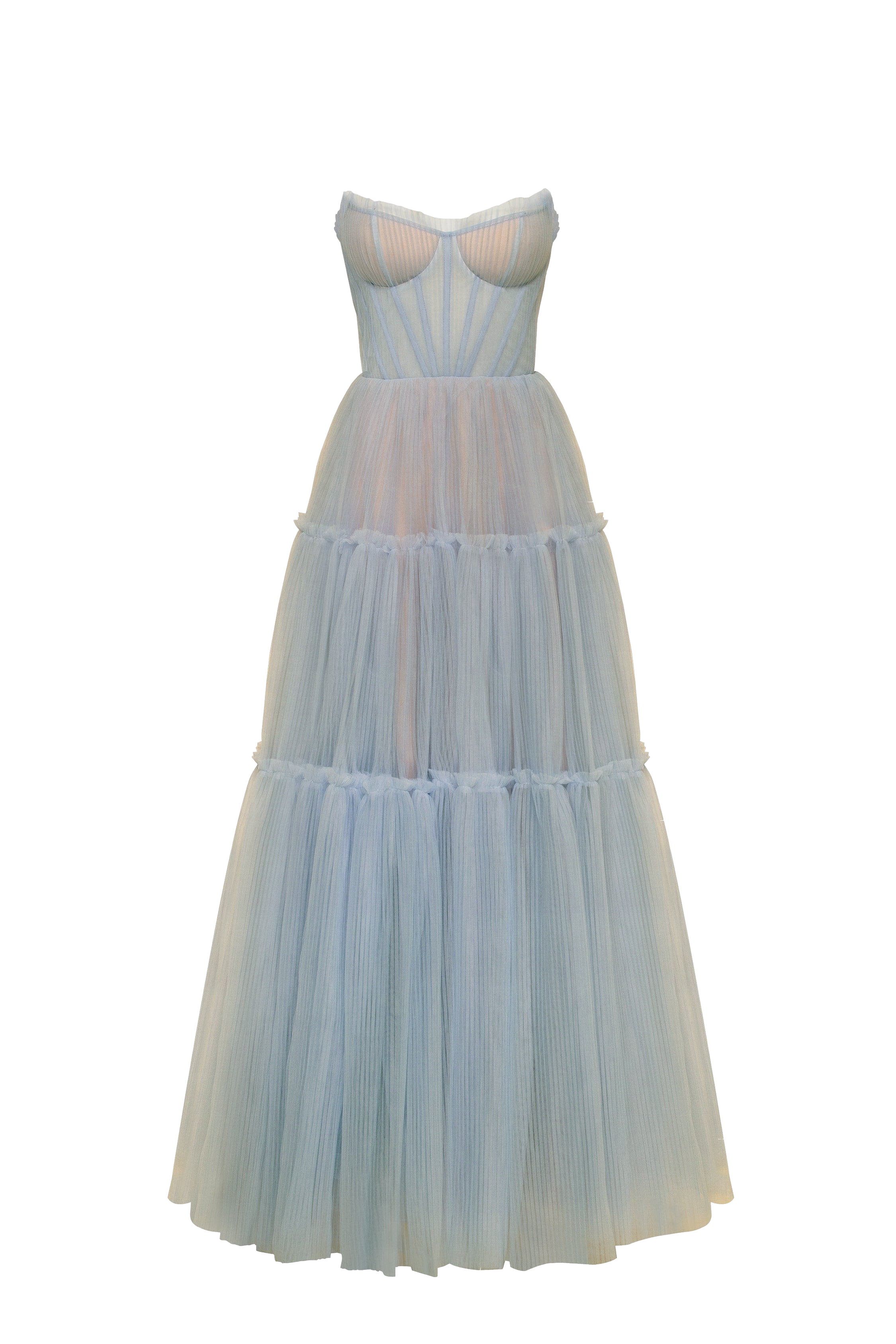 Shop Milla Ocean Wave Tulle Maxi Dress With Ruffled Skirt, Garden Of Eden In Blue
