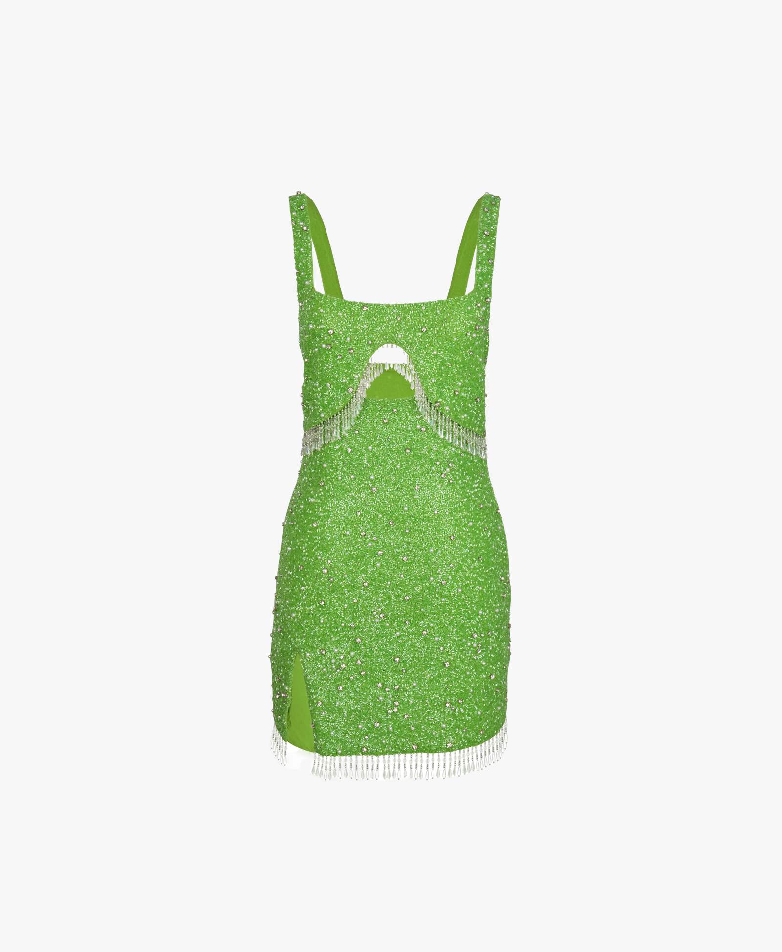 Artemis Green Beaded Tasseled Mini Dress – Daphne Collection made by Oceanus Swimwear