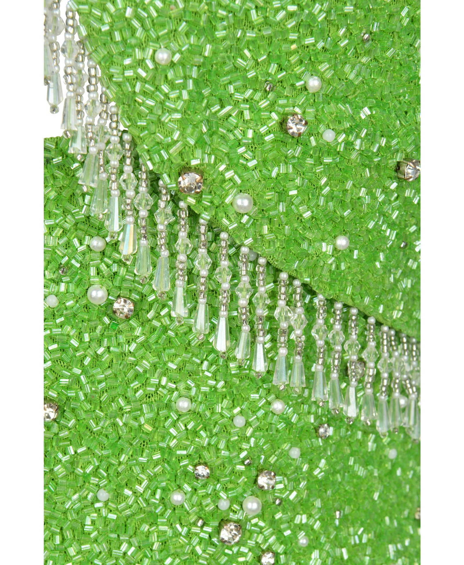 Artemis Green Beaded Tasseled Mini Dress – Daphne Collection made by Oceanus Swimwear