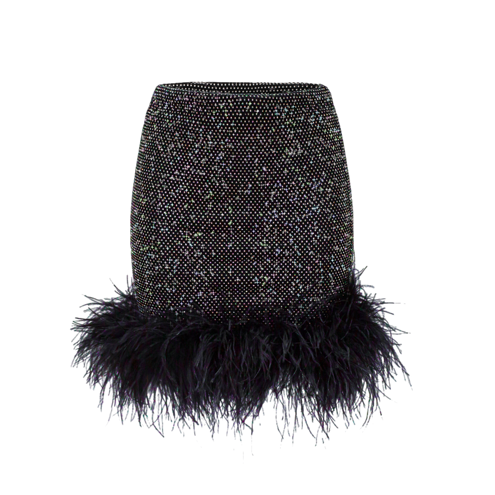 Get Glamorous with our Black Sequin Feather Skirt - Nolabels.in