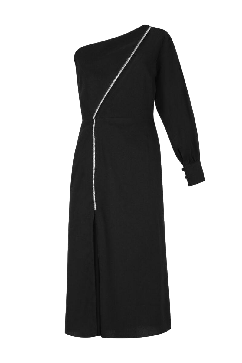 F.ilkk Black One Shoulder Rhinestone Dress
