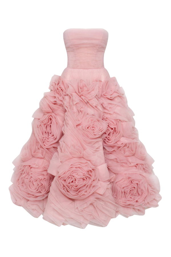 Millà Dramatically Flowered Tulle Dress In Misty Pink