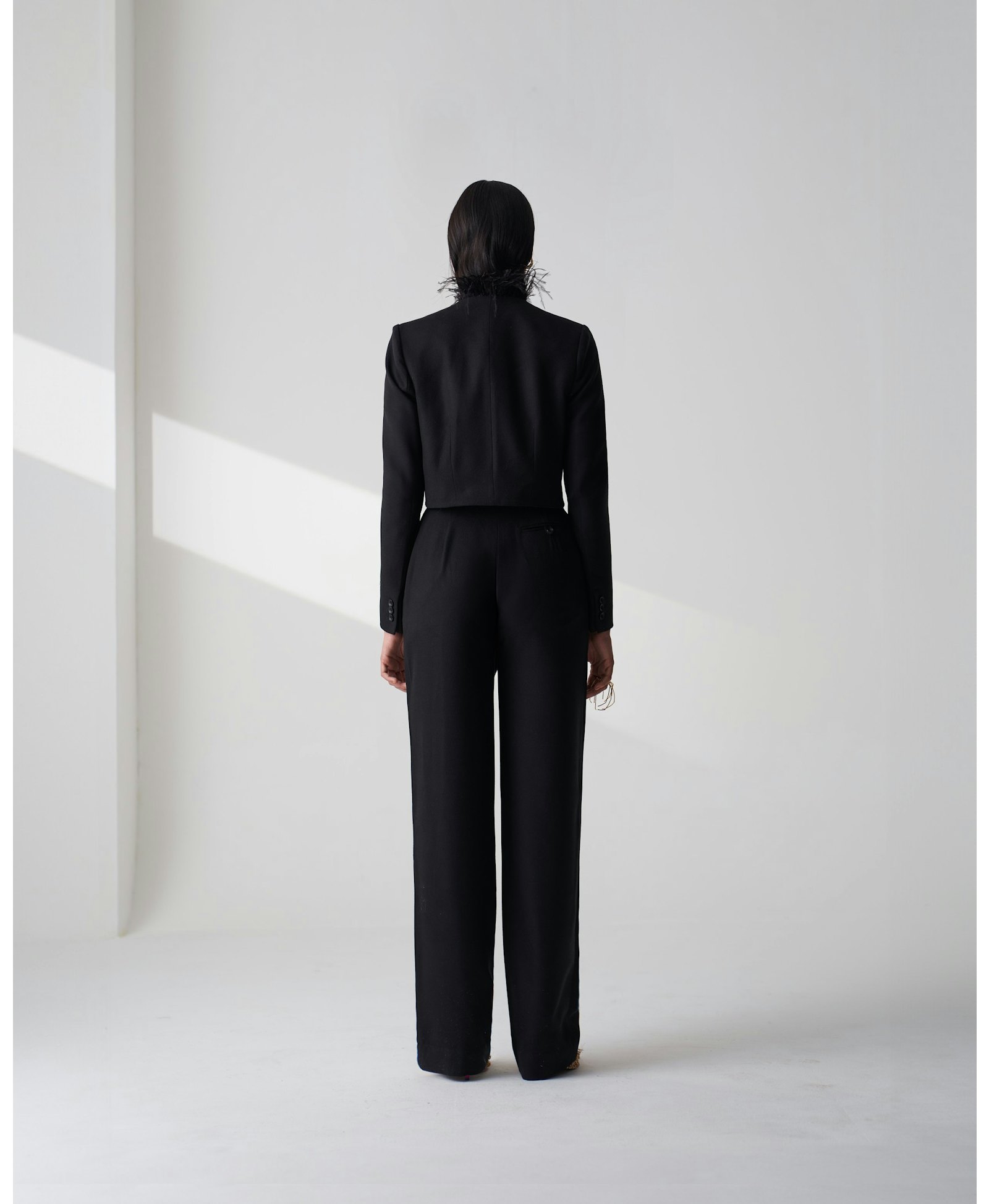 Black Tailored Twill Cropped Blazer made by Szabo Sihag