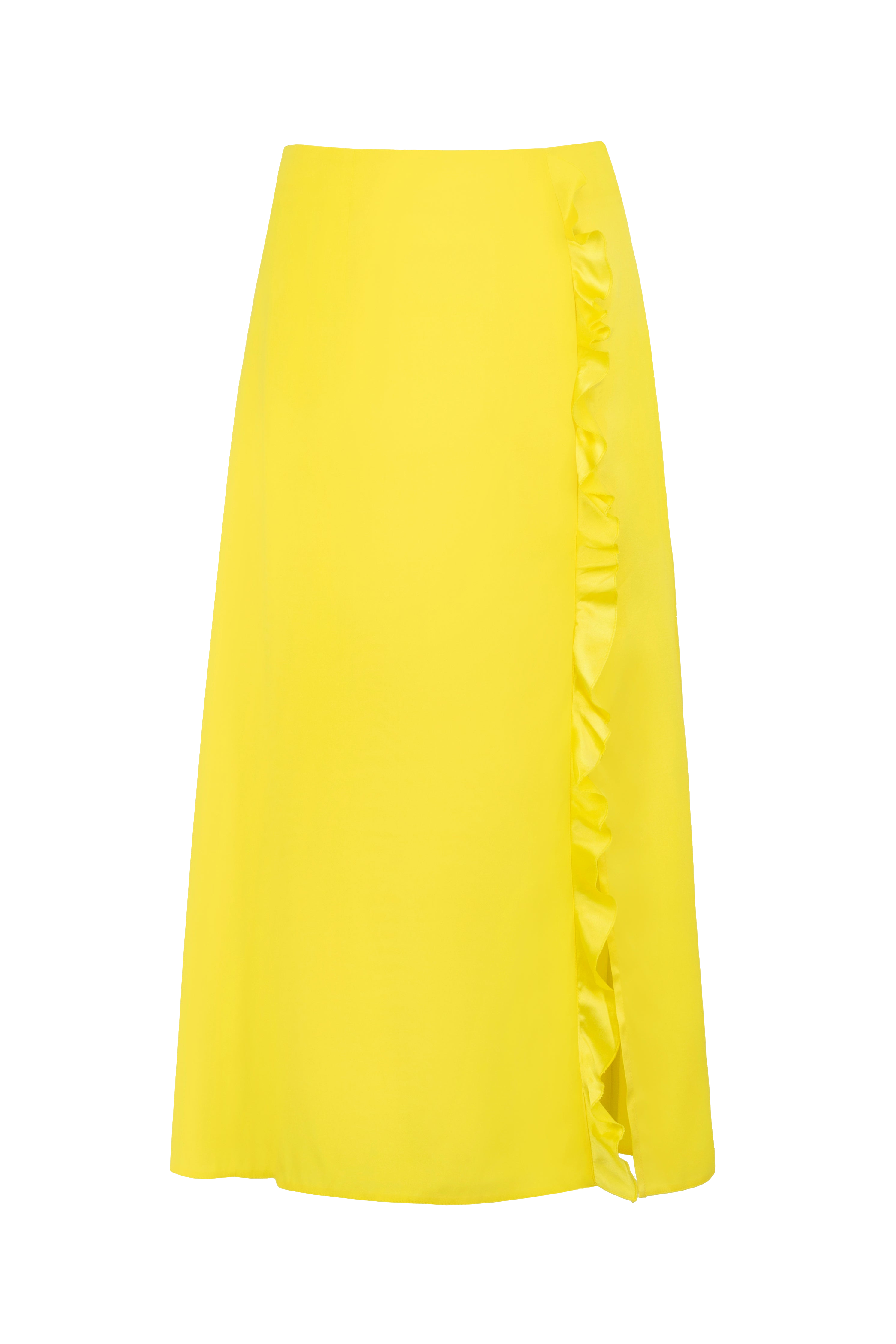 Jaaf Ruffled Silk Midi Skirt In Lemon Yellow