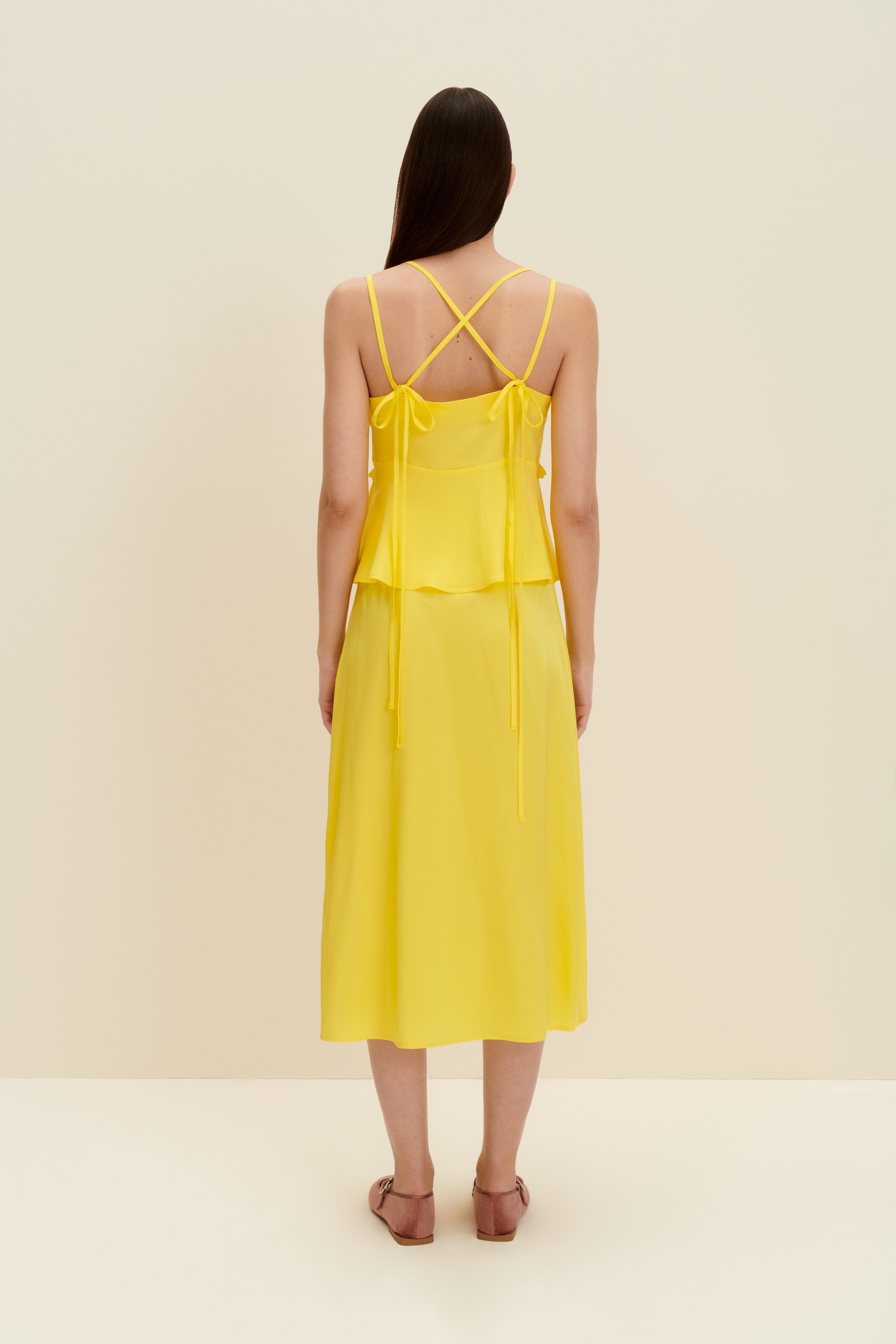Shop Jaaf Ruffled Silk Midi Skirt In Lemon Yellow