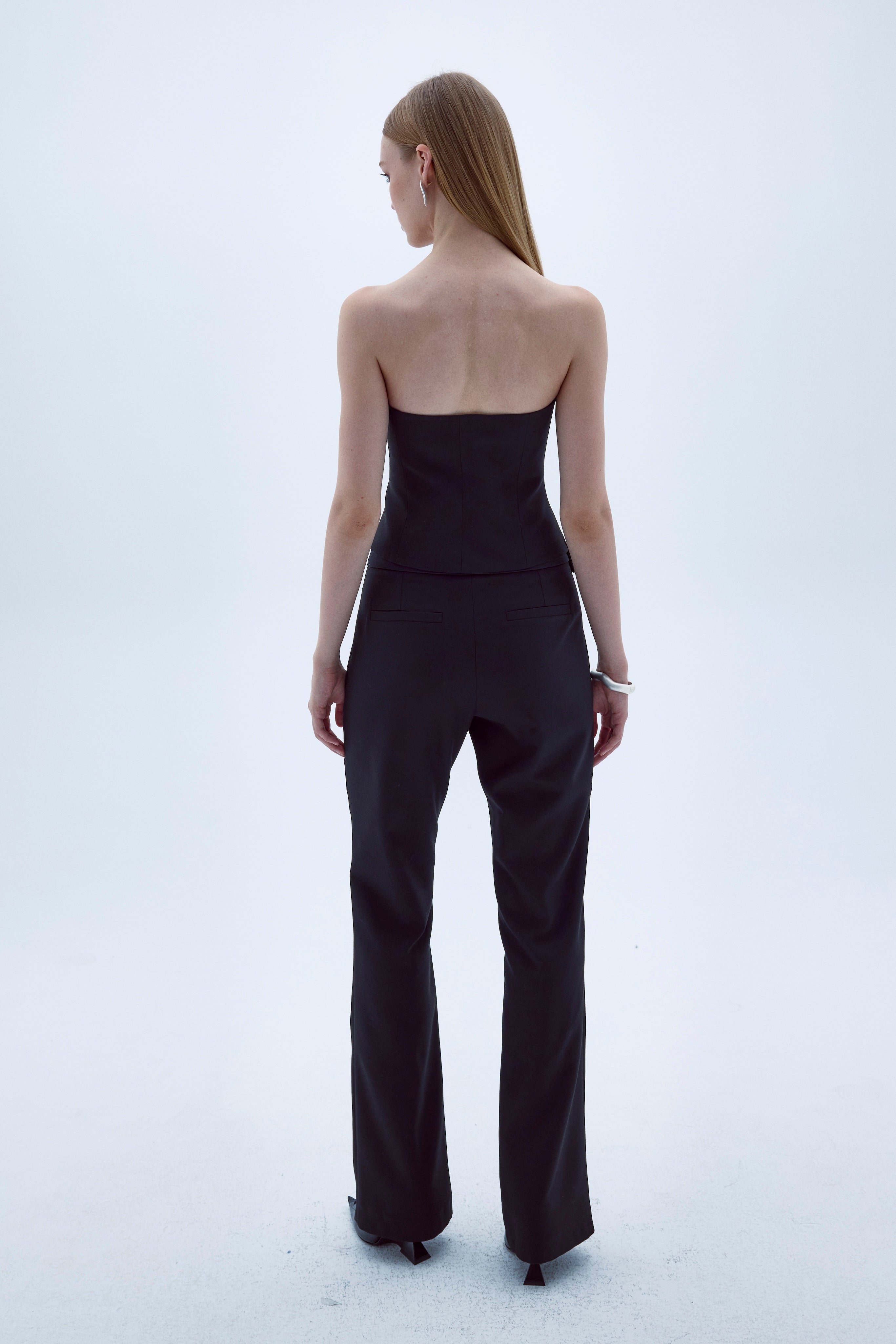 Shop Nazli Ceren Arced Straight Cut Trousers In Charcoal