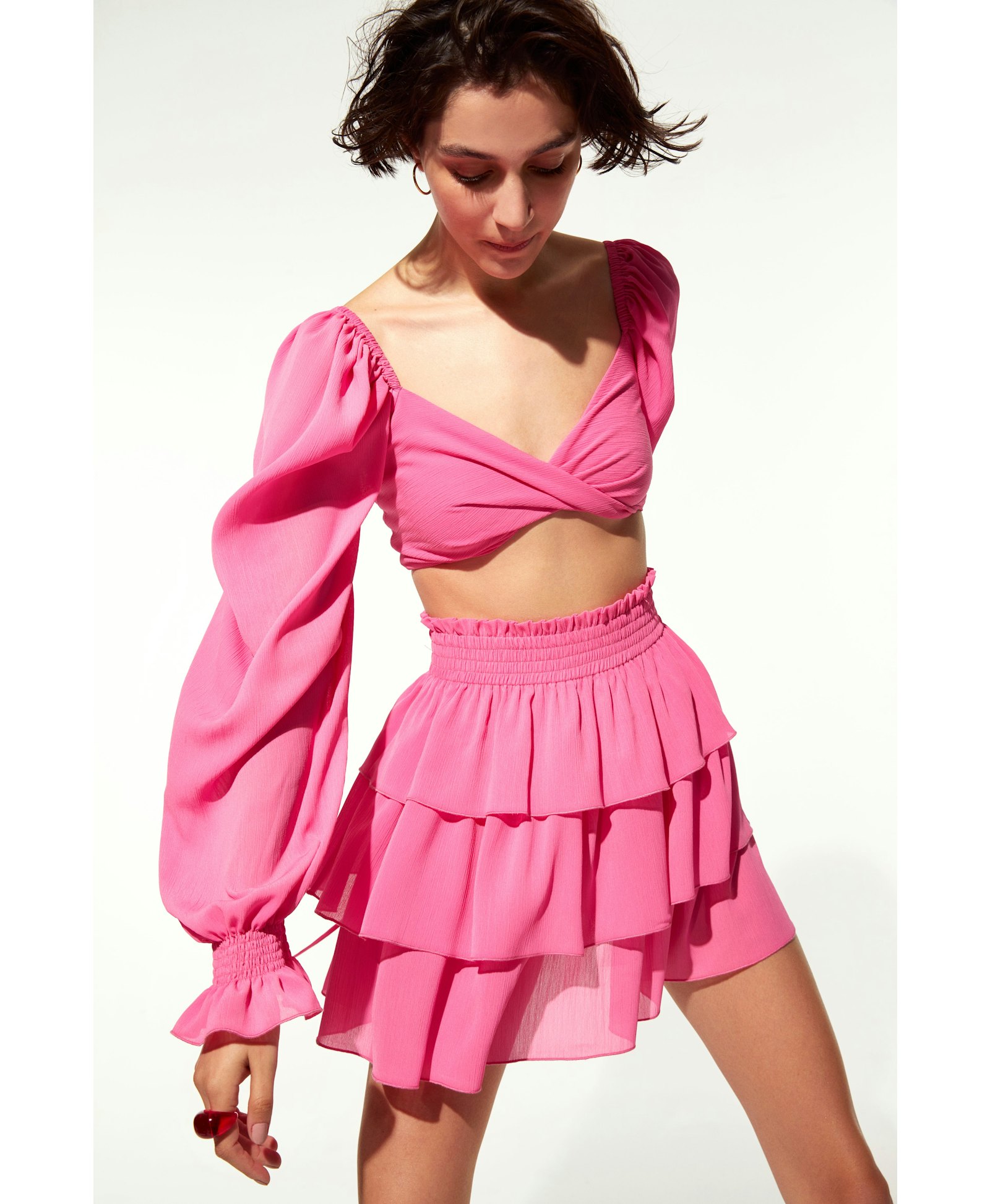 Amy Ruffled Mini Skirt in Hot Pink made by Nazli Ceren