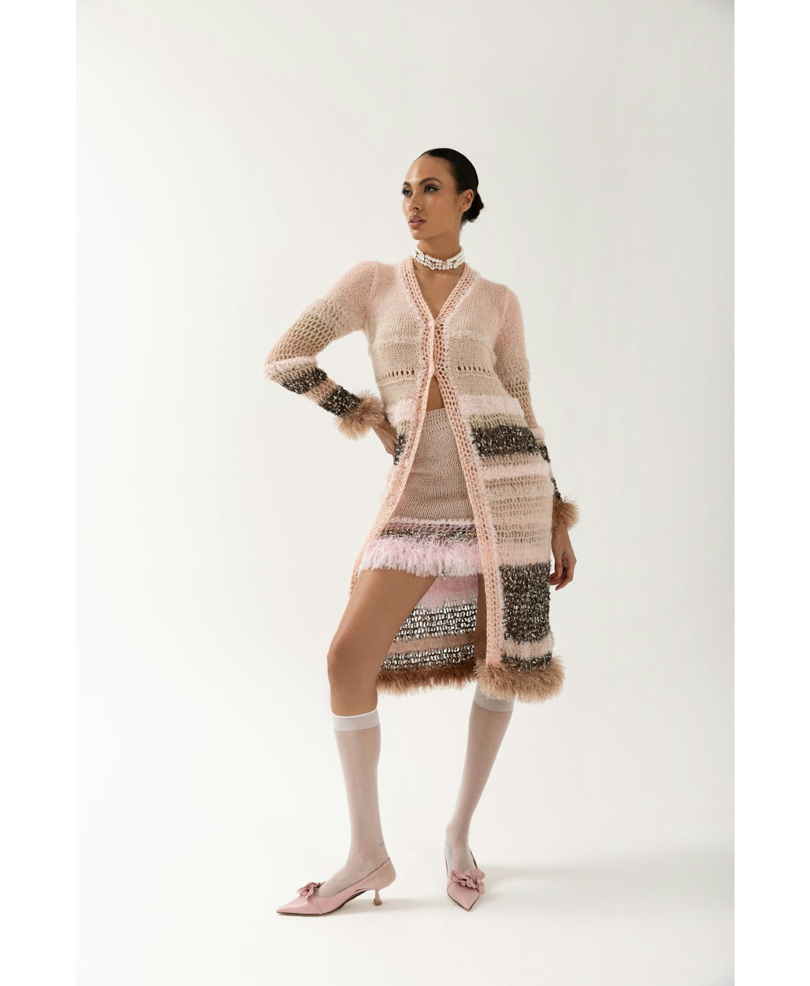 Baby Pink Handmade Knit Cardigan-Dress made by ANDREEVA