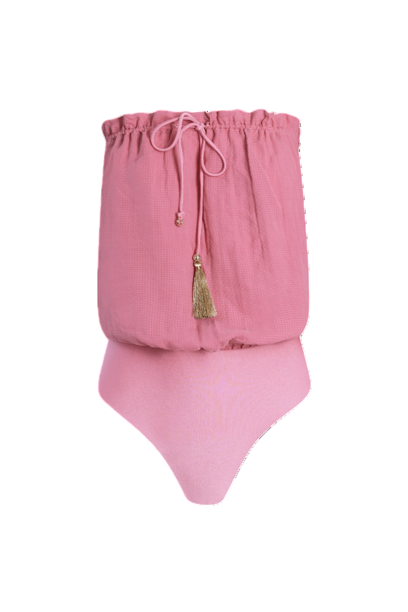 Hanne Bloch Bubblegum Bandeau Silk Swimsuit In Pink