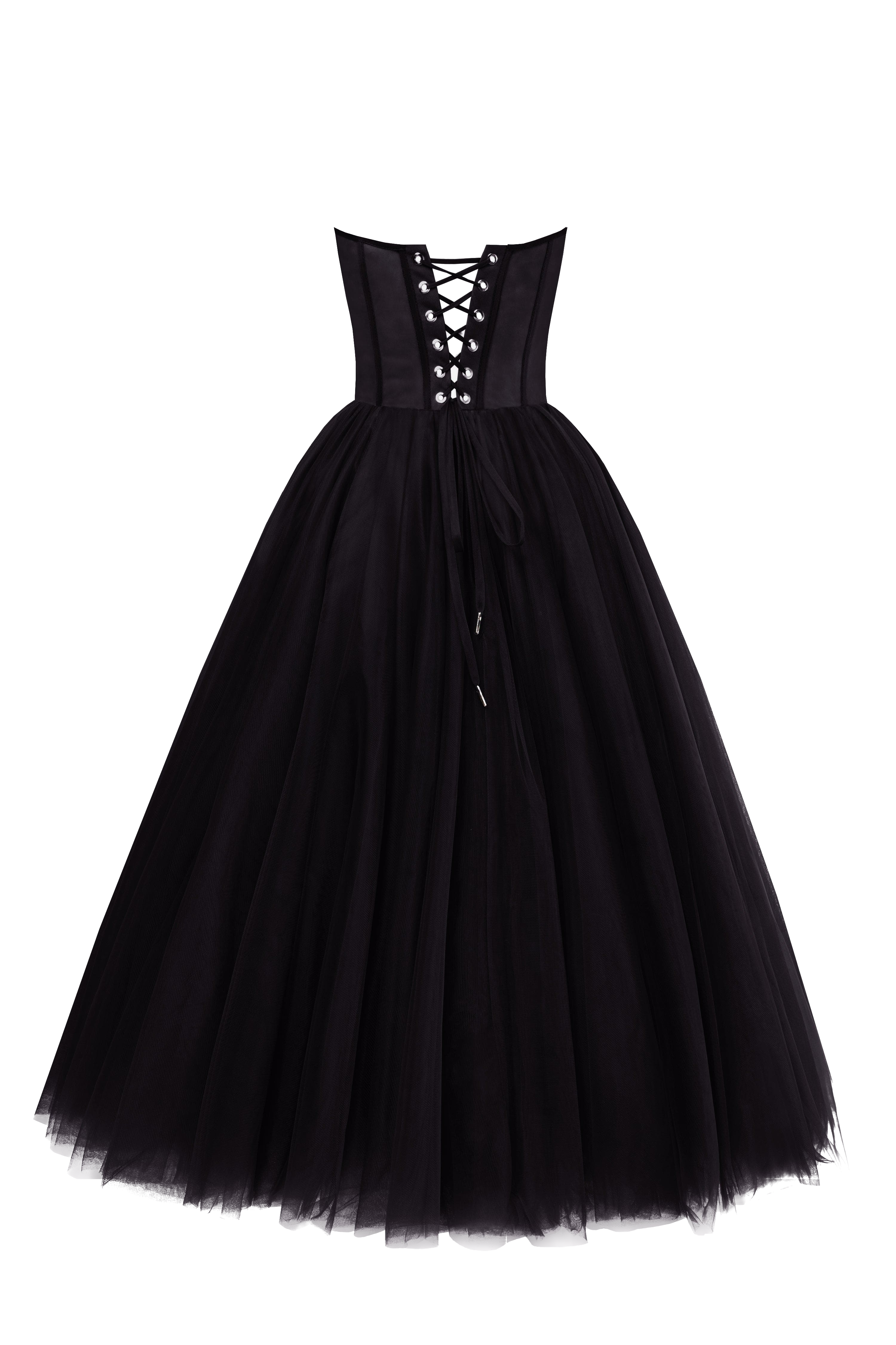 Shop Milla Black Strapless Puffy Midi Tulle Dress