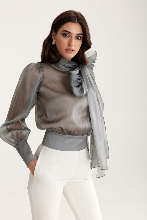 Lita Couture Flawless Grey Bow Blouse