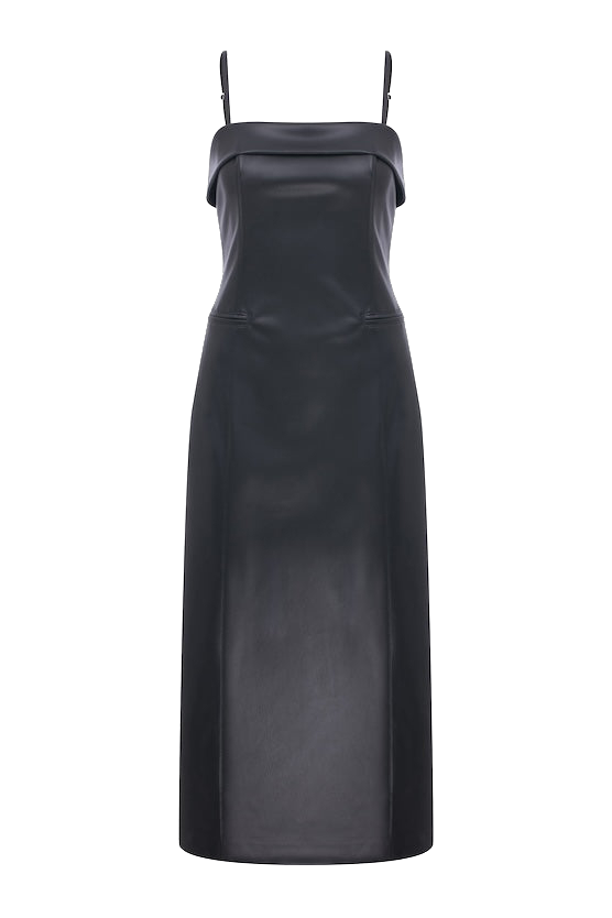 Shop Nazli Ceren Gaia Vegan Leather Midi Dress In Gunmetal Grey