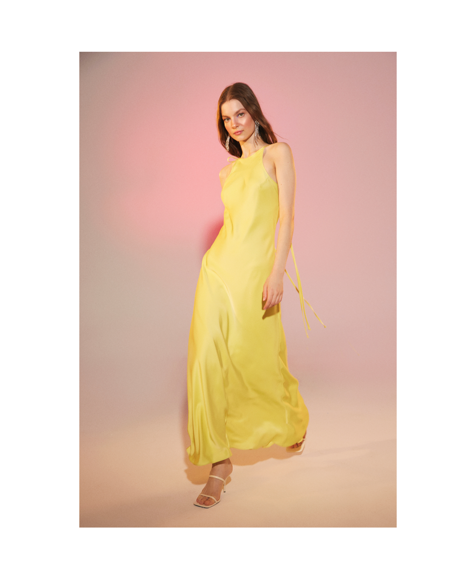 Addie Satin Long Dress in Lime Light in Green made by Nazli Ceren